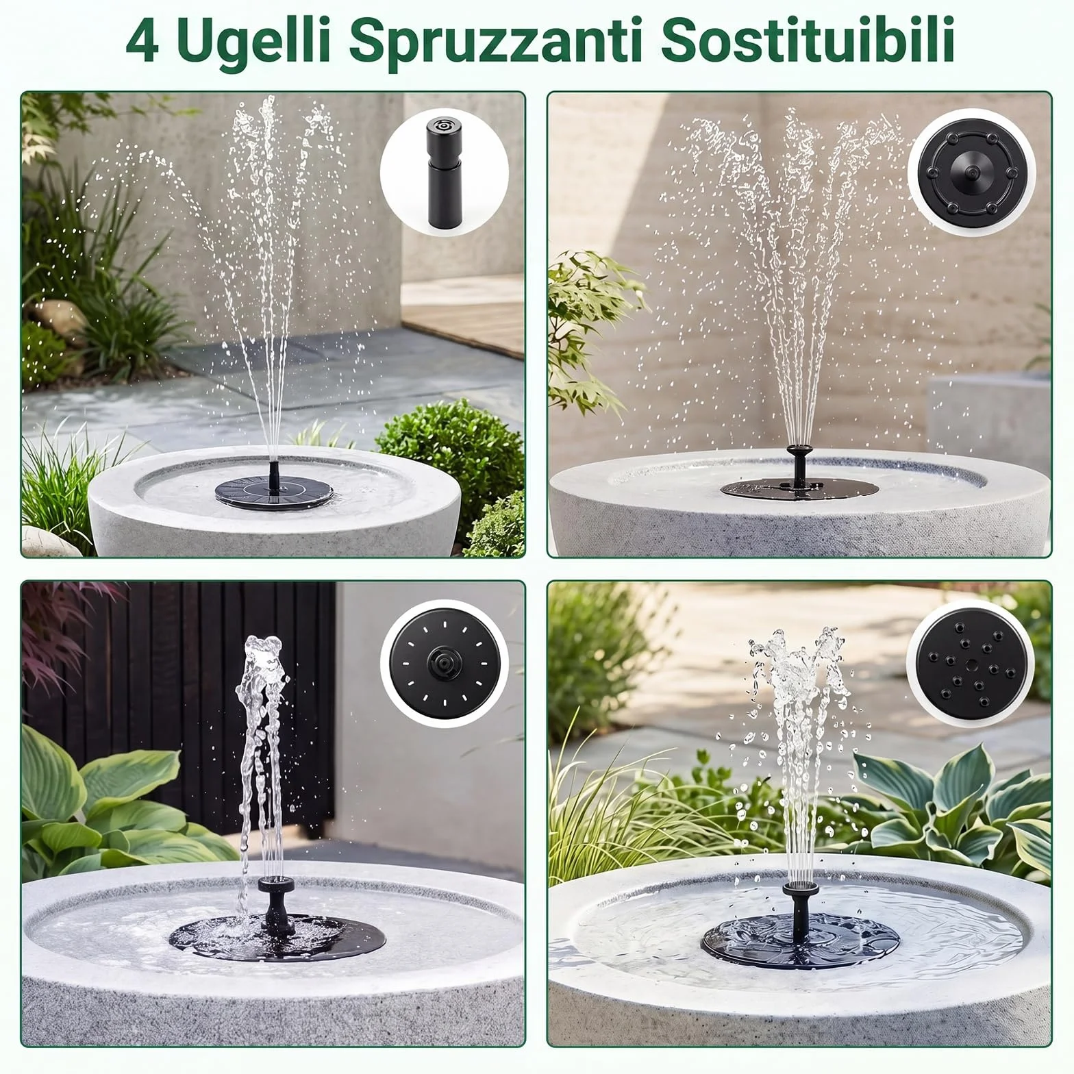 COSTWAY Fontana Solare da Giardino, Set di Fontana Solare da Esterno con Vasca Grande, 12 Luci a LED e 4 Ugelli Sostituibili, Fontanella Decorativa in Resina per Terrazze e Cortile, 50 x 50 x 25 cm