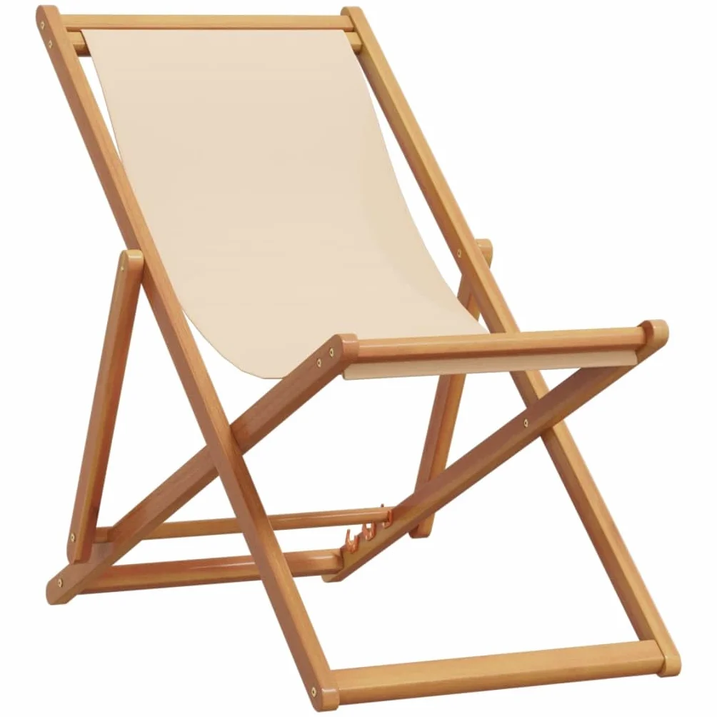 vidaXL Sedia da Spiaggia Pieghevole Beige Legno di Eucalipto e Tessuto, Poltrona a Sdraio