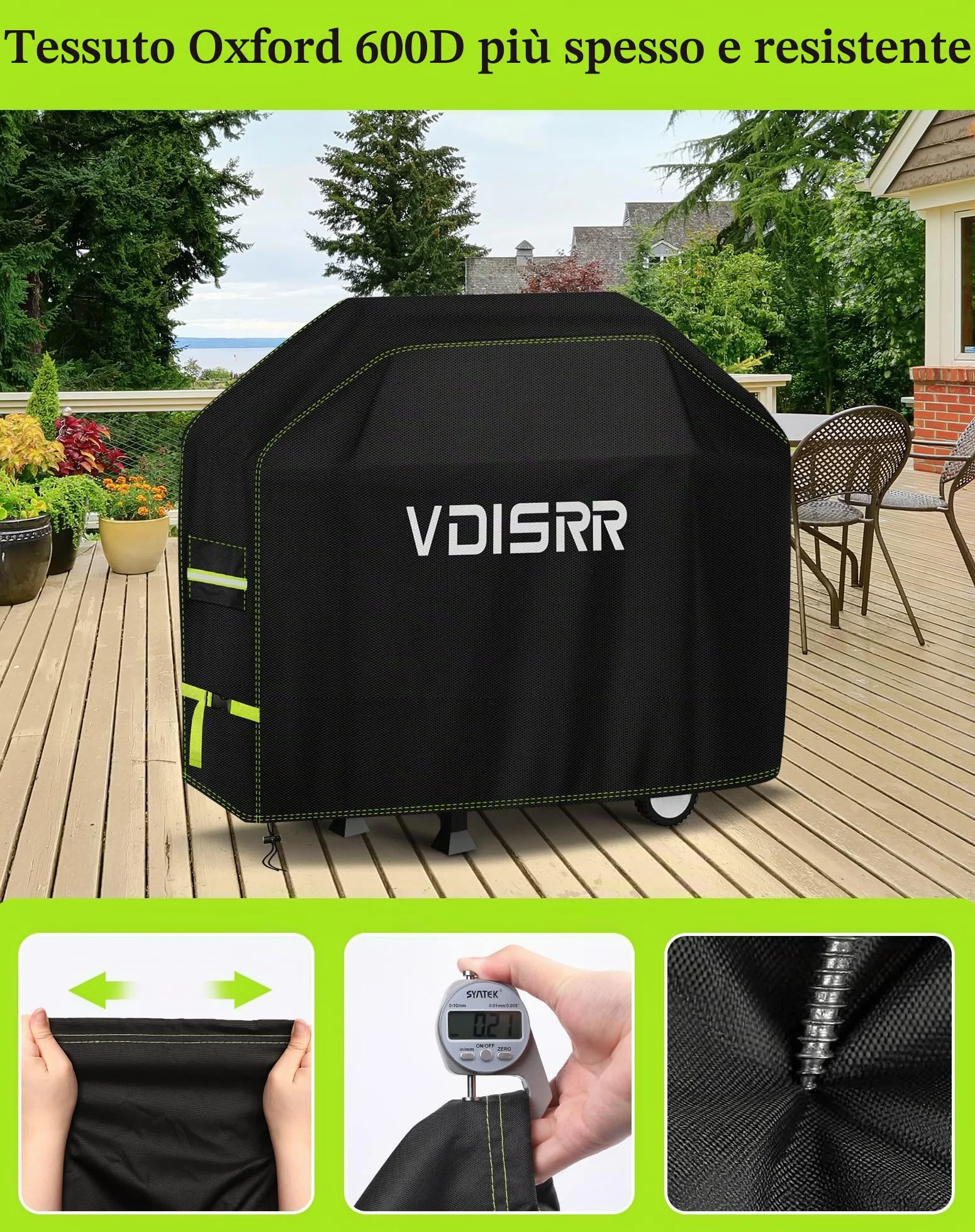 VDISRR Copertura Barbecue da Esterno, Tessuto Oxford 600D Resistente Telo Impermeabile 117 x 66 x 117 cm Copri Barbecue da Esterno per BBQ Grill Antivento UV Polvere Neve
