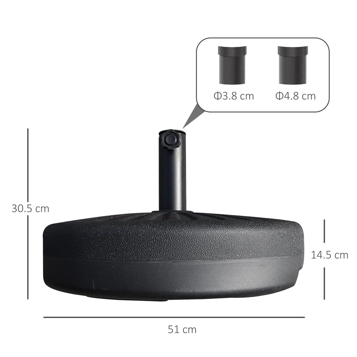 Outsunny Base per Ombrellone da Giardino con Palo Centrale Φ3.8cm e 4.8cm, Basamento per Ombrellone Riempibile con Acqua o Sabbia, Nero