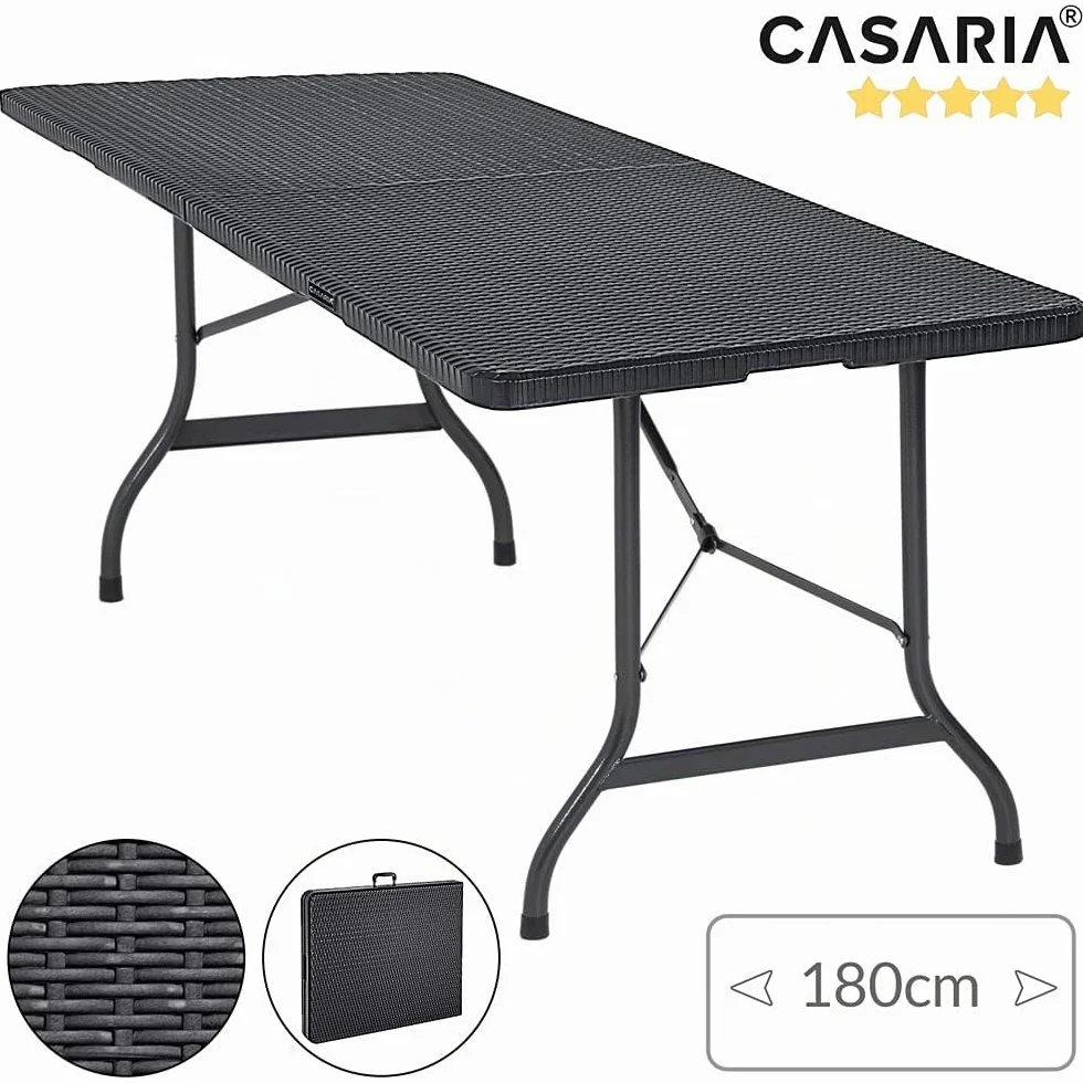 Casaria Tavolo da Giardino Pieghevole 183x76 cm Rattan Balcone Terrazza Campeggio