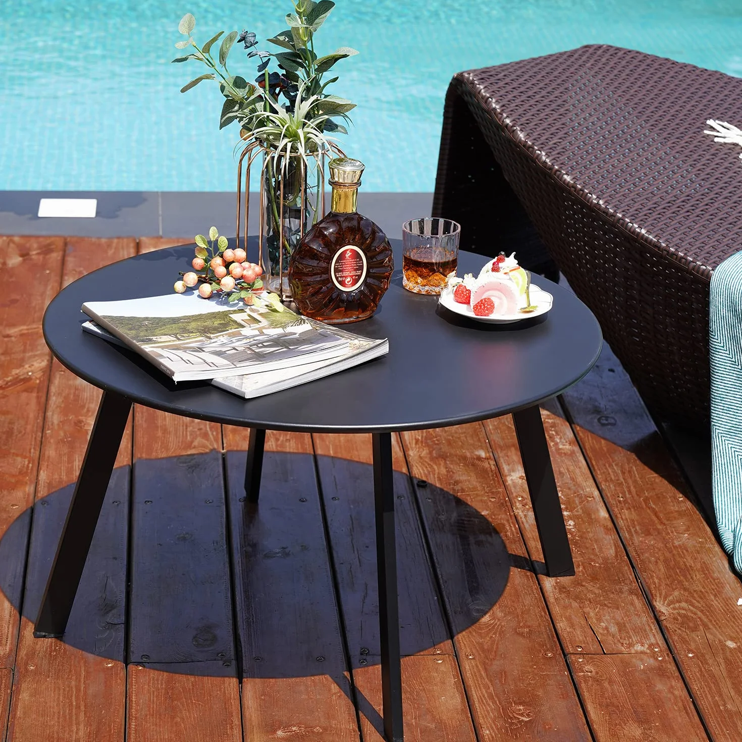 Tavolino rotondo da esterni Grand patio 70x70 cm nero leggero