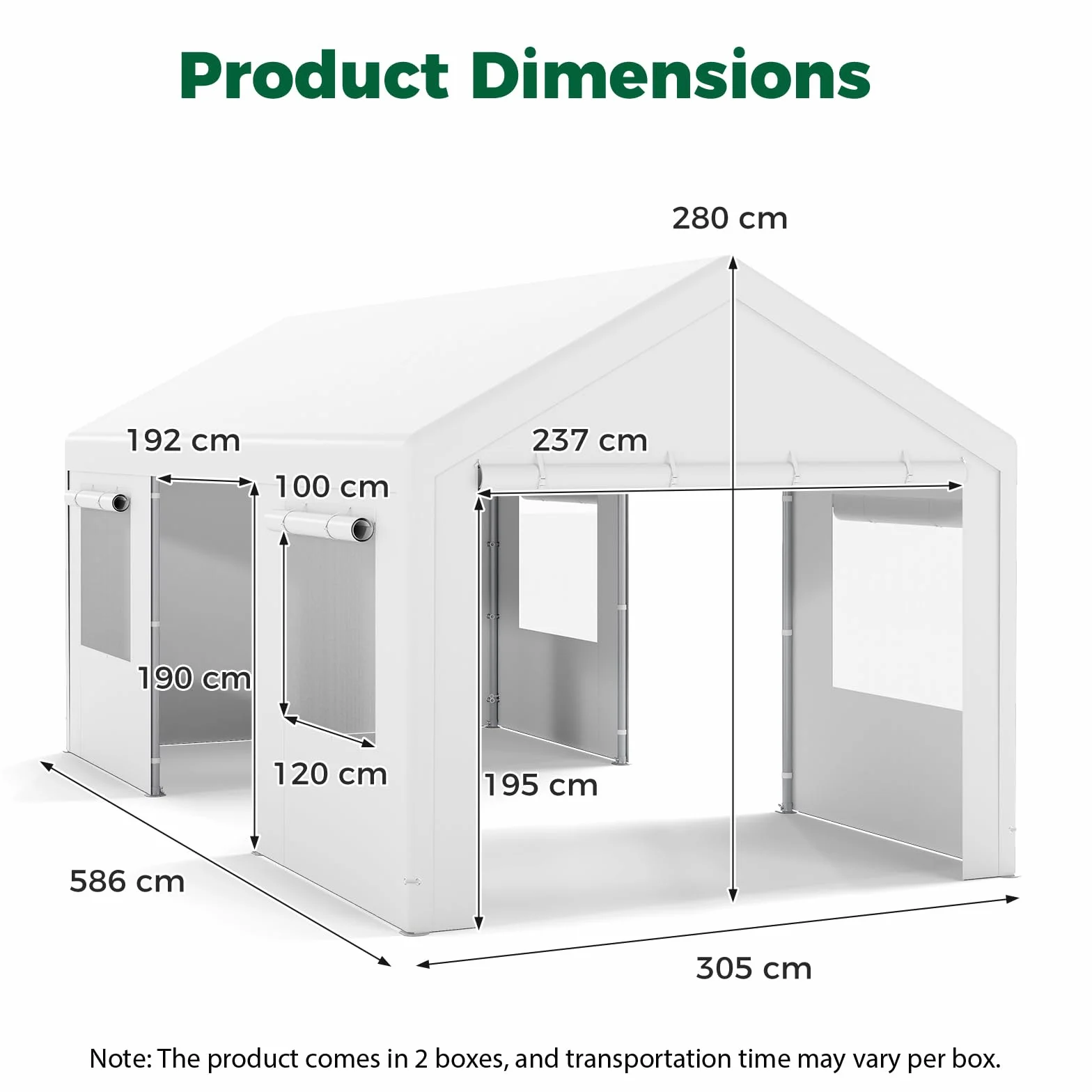 Tenda Garage Auto Esterno Tettoia Telaio Metallo Copertura PE Resistente Intemperie Capanno Giardino Bianco 305x586x280 cm
