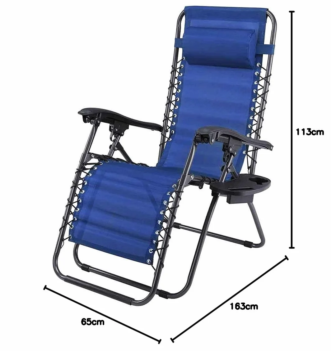 BAKAJI Sedia a Gravità Zero Pieghevole Salvaspazio con Vassoio Acciaio 22mm Reclinabile Texilene Blu