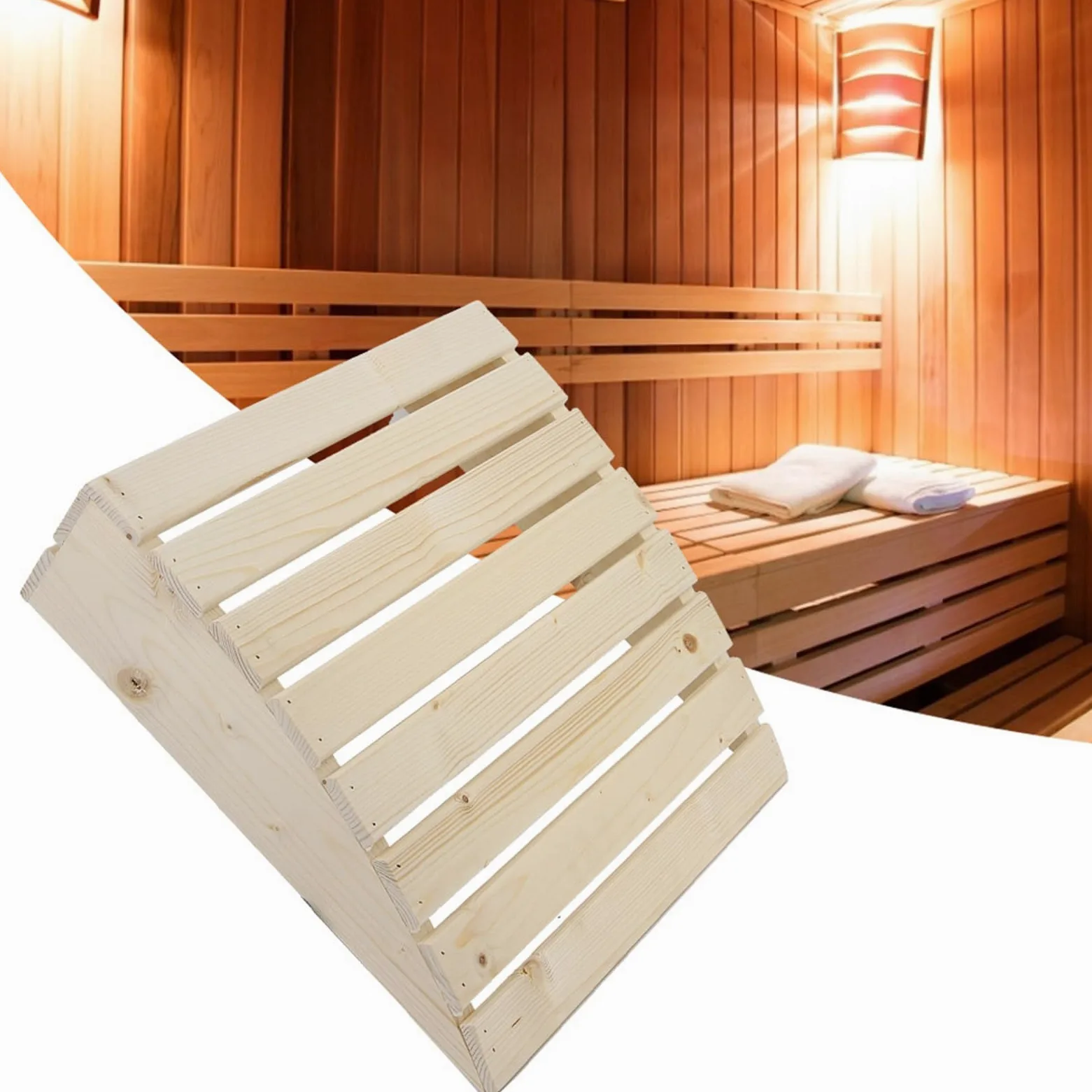 Zerodis Poggiatesta in legno per sauna, cuscino in legno di pino, accessori sauna