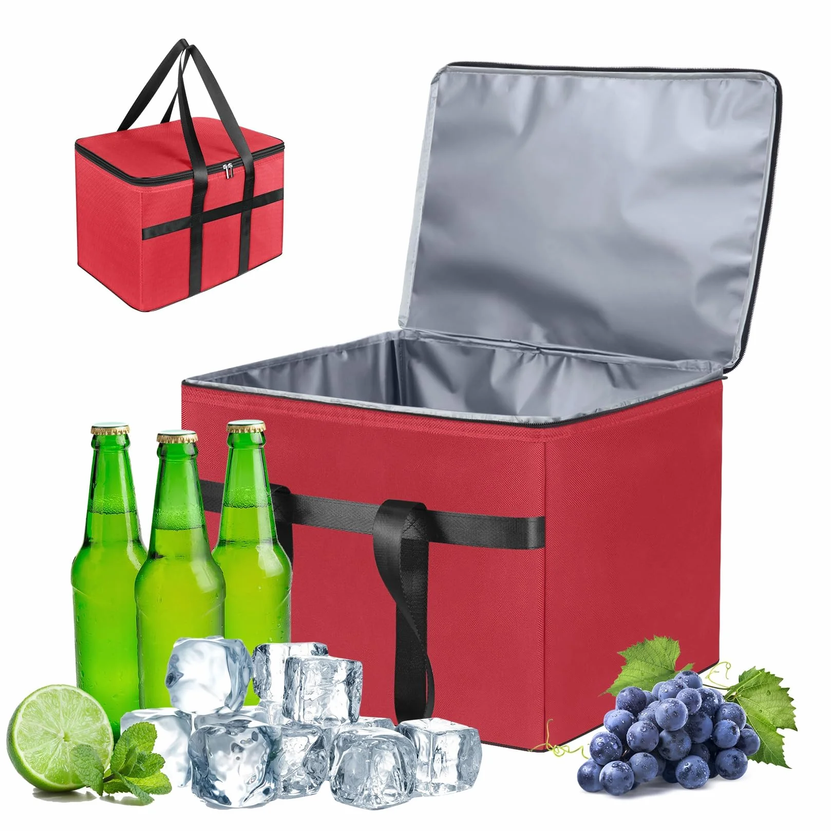 Borsa Frigo Pieghevole Grande 38 Litri Termica Isolata, Contiene 20 kg, per Spesa Picnic Viaggi