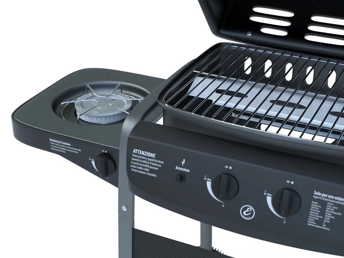 Barbecue a Gas 3 Bruciatori con Termometro Digitale Integrato e Bruciatore Laterale in Acciaio Inox