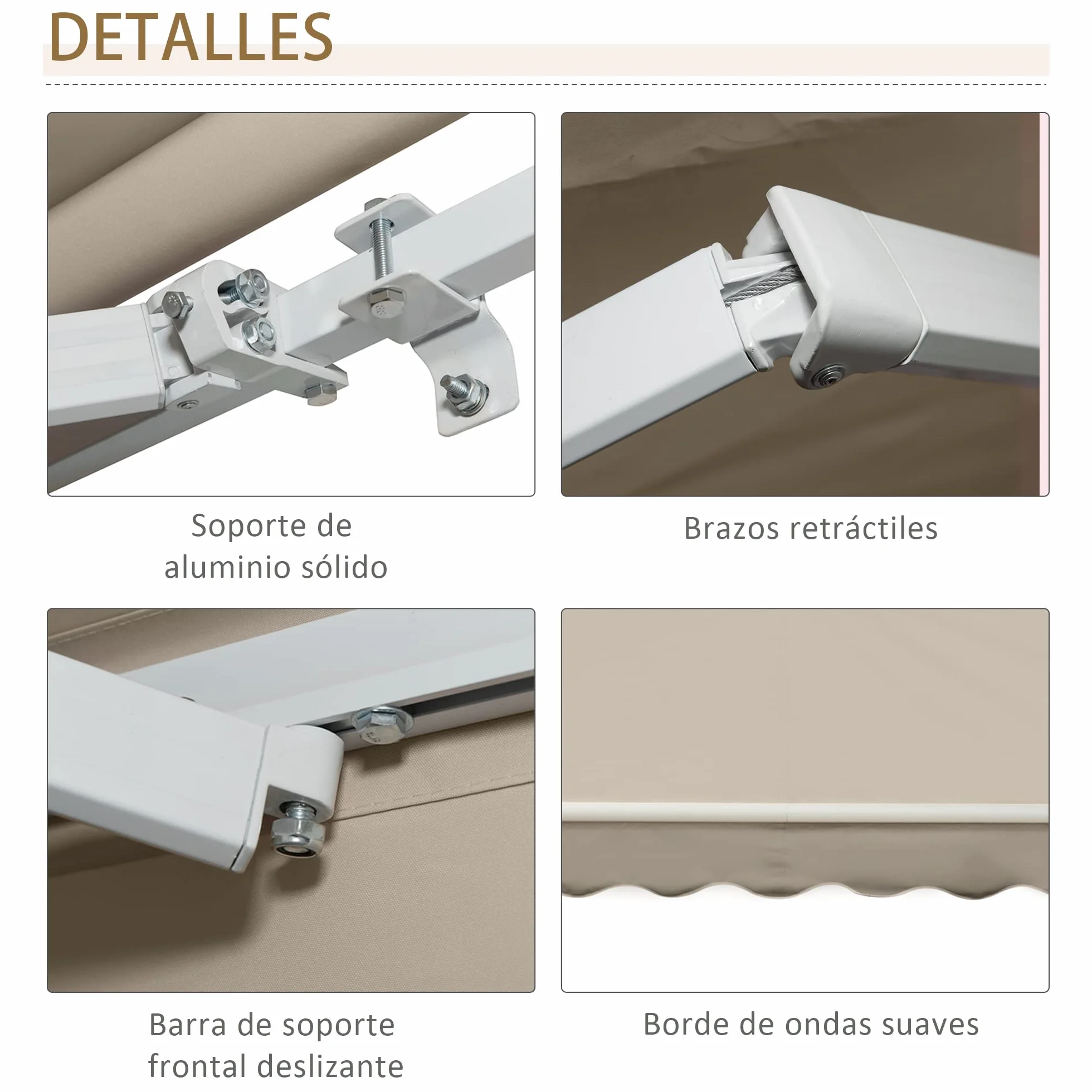 Outsunny Tenda da Sole 4x2.5 m con Braccio Avvolgibile, Tenda Parasole Esterno Alluminio Poliestere 280g/㎡, Protezione UV, Beige