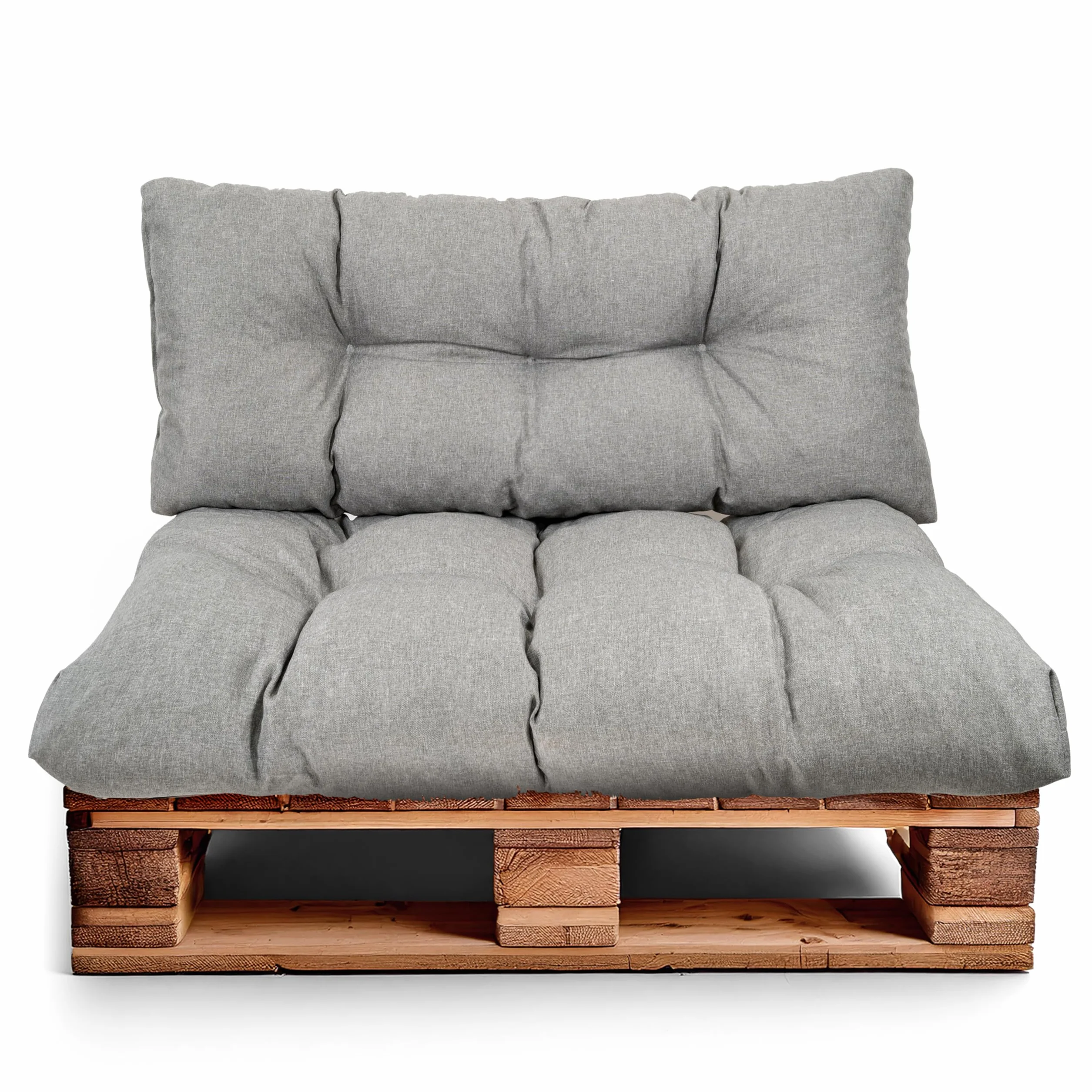 Set di Cuscini per Pallet Impermeabili – Cuscino D’assise per Pallet Europei – Imbottitura con Schiuma Granulare Poulirette – Include Cuscino D’assise 120x80cm + Schienale 120x40cm