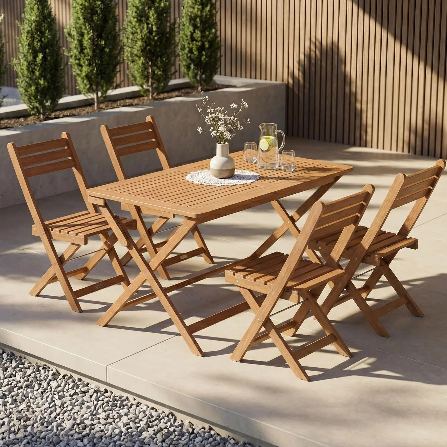 Juskys Gruppo pranzo Rimini acacia 5 pezzi sedute pieghevoli terrazza balcone