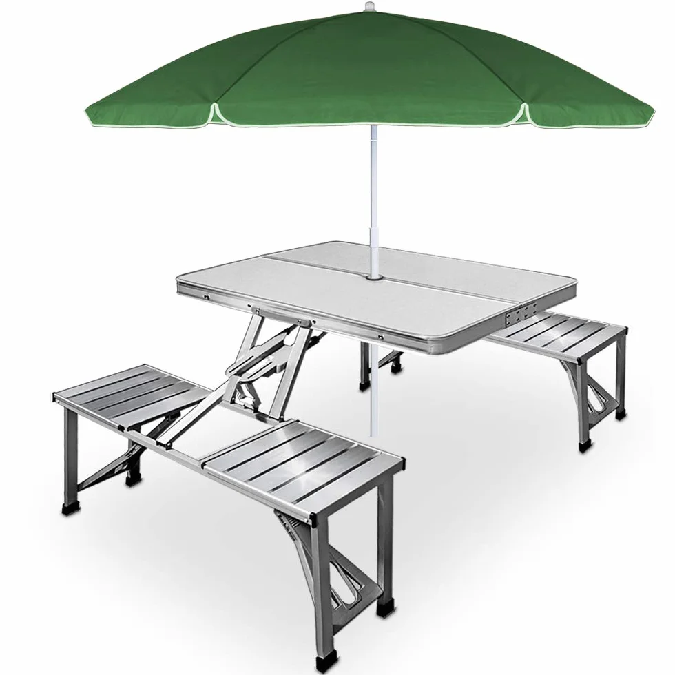 Deuba Casaria Tavolo Pieghevole con 2 Panche Set da Campeggio Picnic Portatile in Alluminio 4 Posti