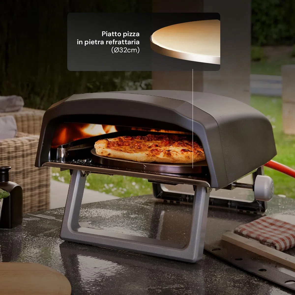 Avilia Forno Pizza a Gas 4000W 64x44x31,5cm Acciaio Inox Doppio Bruciatore Piatto Rotante 360°