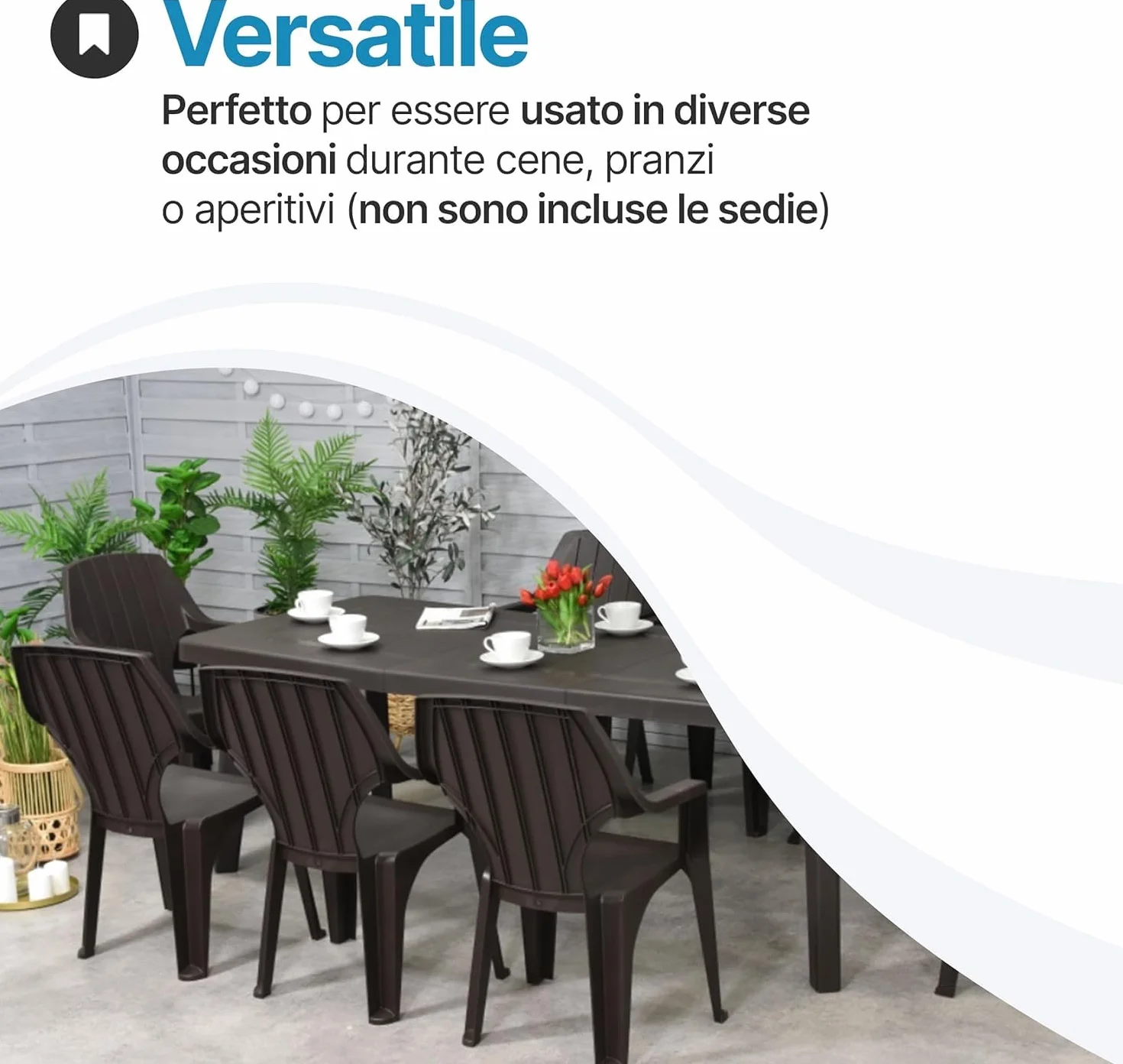 Tomaino Set Tavolo E 6 Sedie Da Giardino In Plastica Allungabile Impilabile Norden Nero