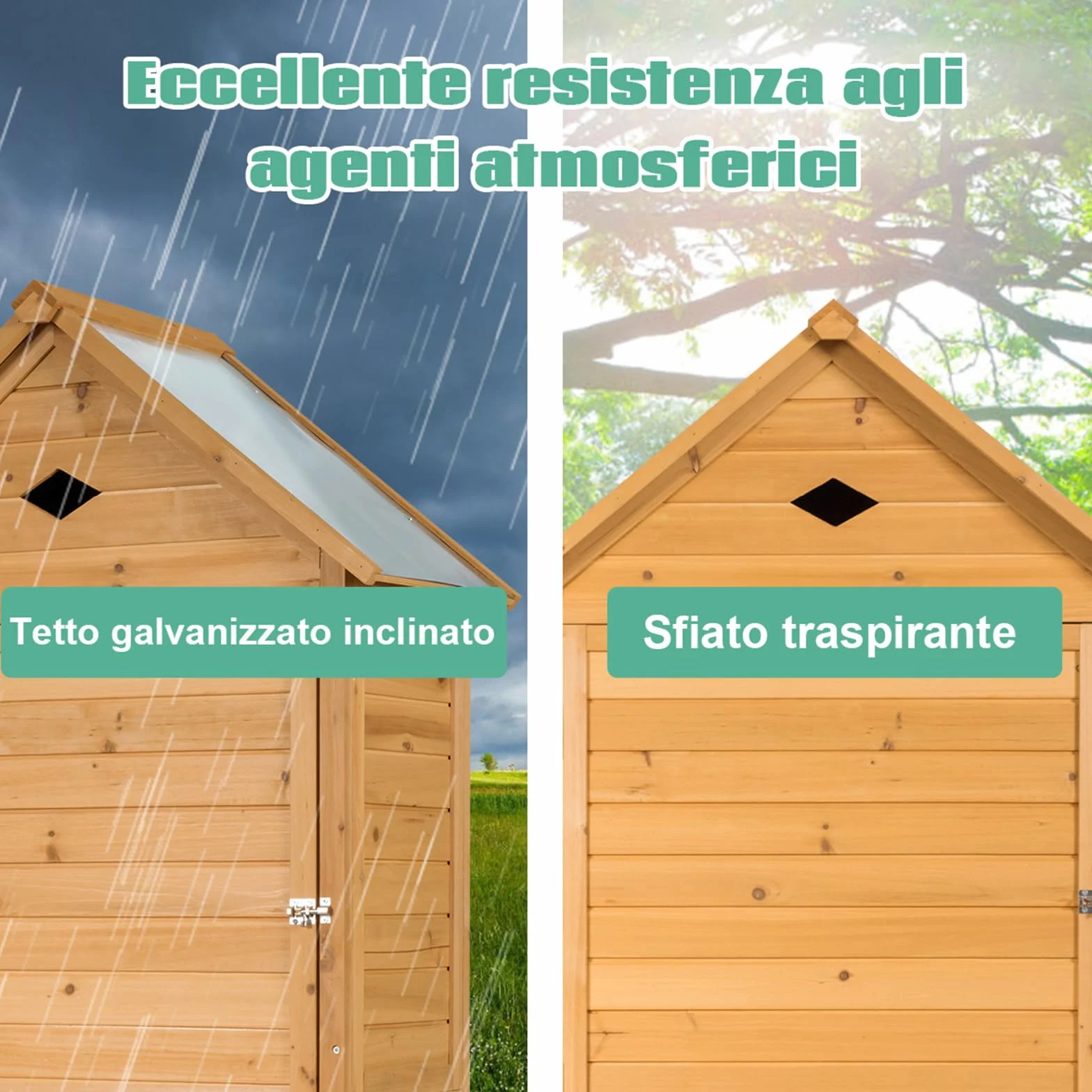 COSTWAY Armadio da Esterno, Casetta da Giardino in Legno con Tetto Galvanizzato Impermeabile, Mensole e Chiusura a Chiave, Ripostiglio da Balcone, Cortile e Giardino (80 x 45 x 177 cm)