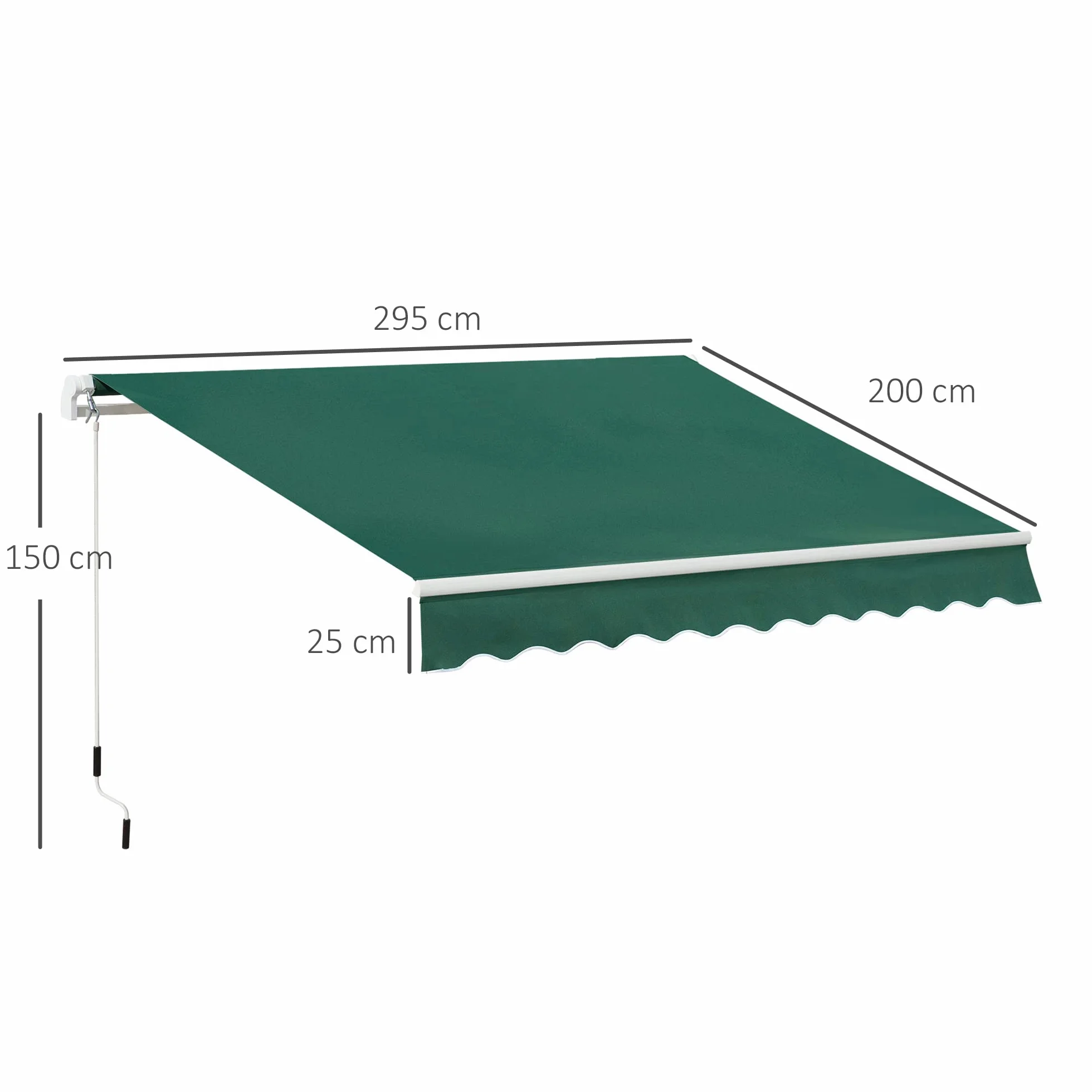 Outsunny Tenda da Sole 3x2 m con Braccio Avvolgibile, Tenda Parasole da Esterno a Manovella in Alluminio e Tessuto Poliestere, Protezione UV, Verde