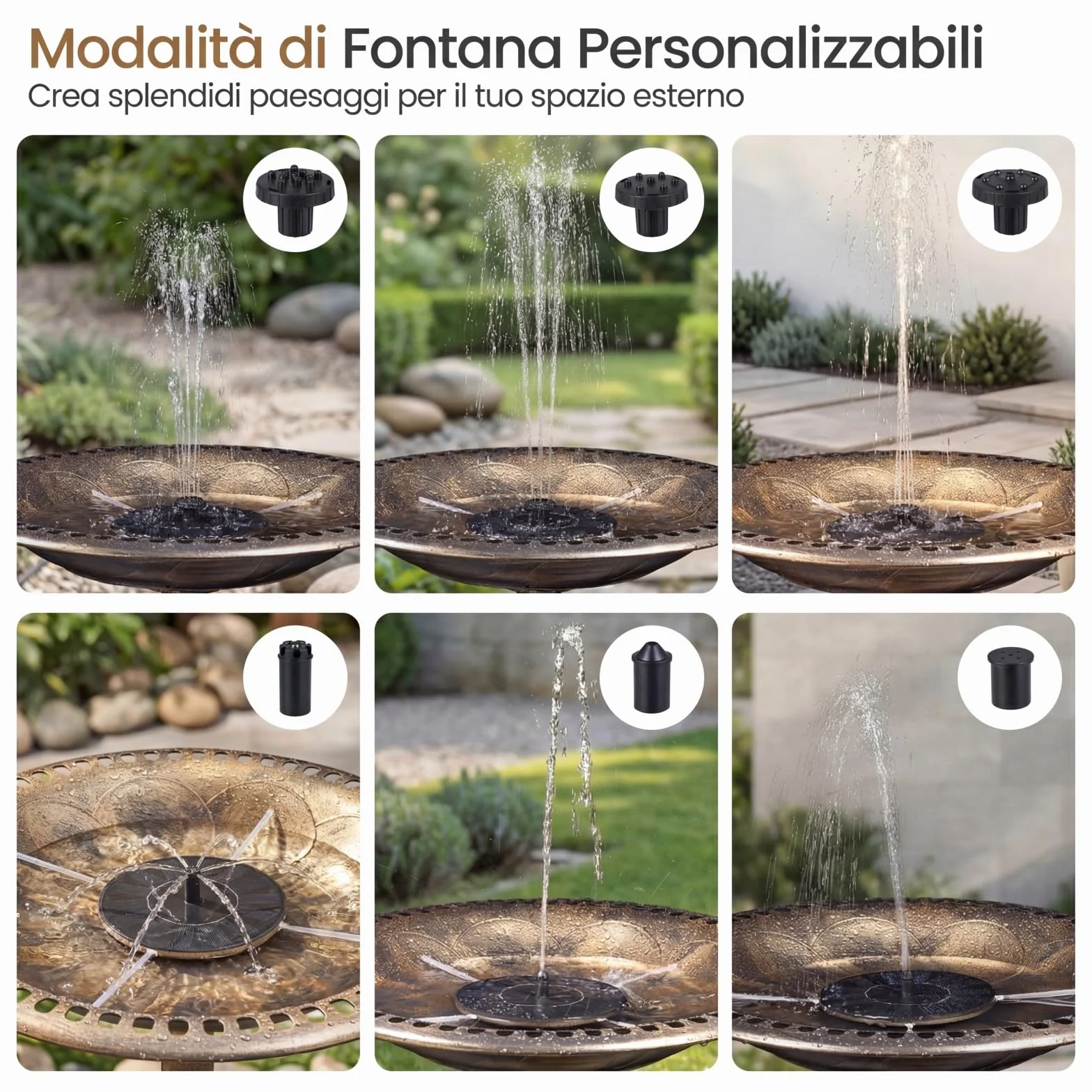 COSTWAY Mangiatoia per Uccelli da Esterno 2 in 1, Fontana con 6 Ugelli, Resistente alle Intemperie per Giardino
