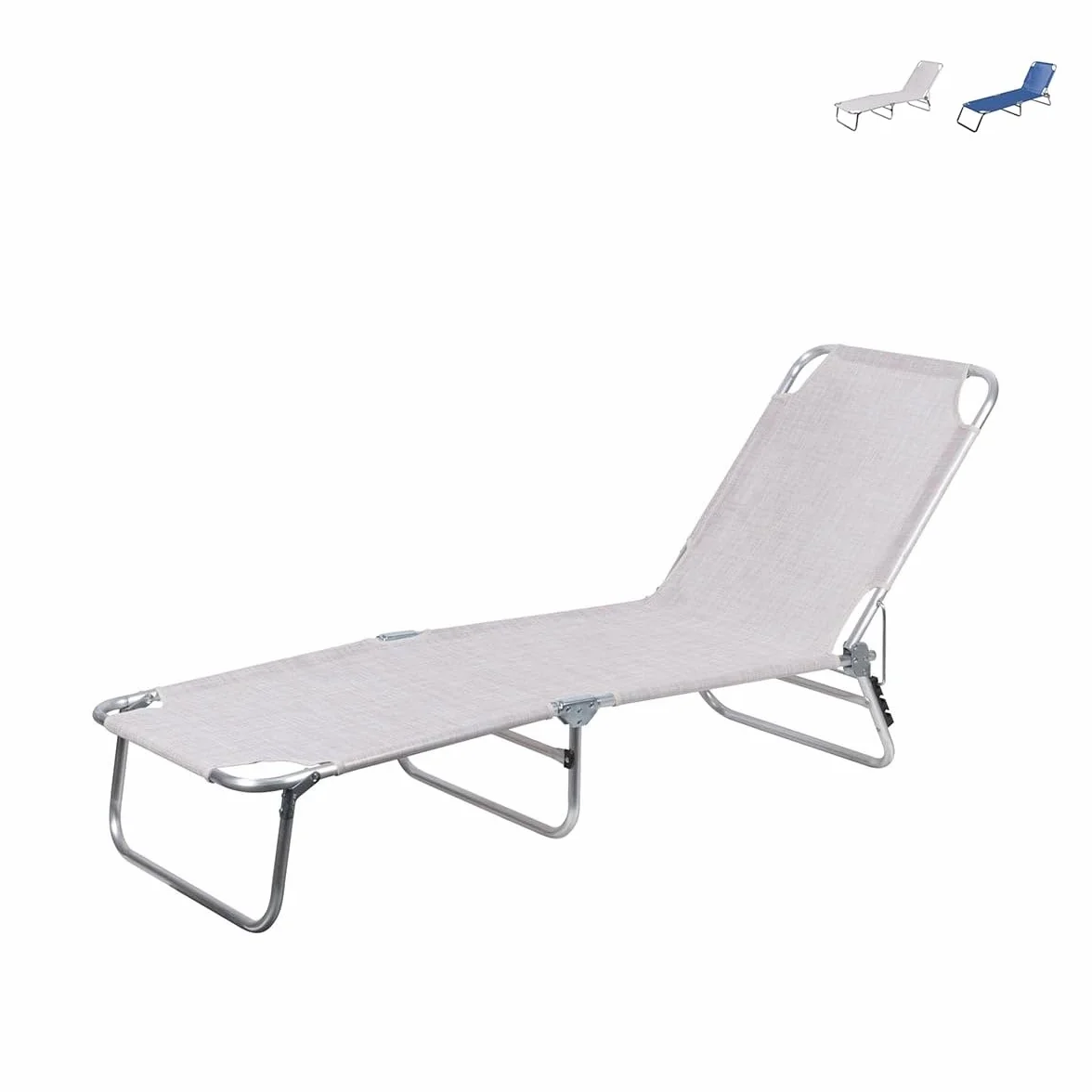 Lettino mare in alluminio, richiudibile, schienale reclinabile, ecrù, Viareggio Esté