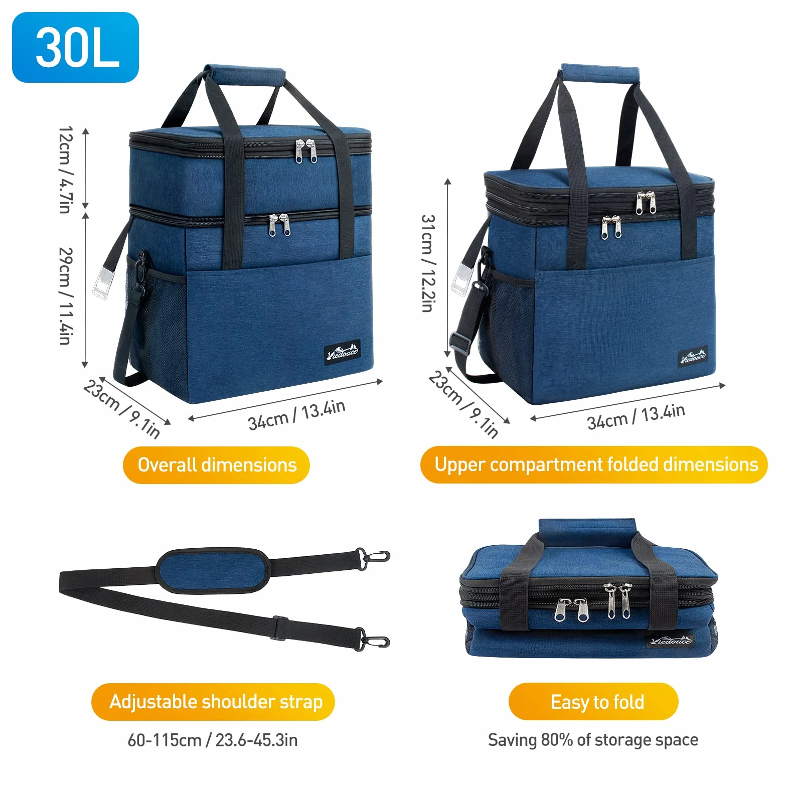 Borsa Termica Pranzo 30L Espandibile Isotermica Impermeabile con Tracolla e Apri Birra per Esterni Campeggio Viaggi