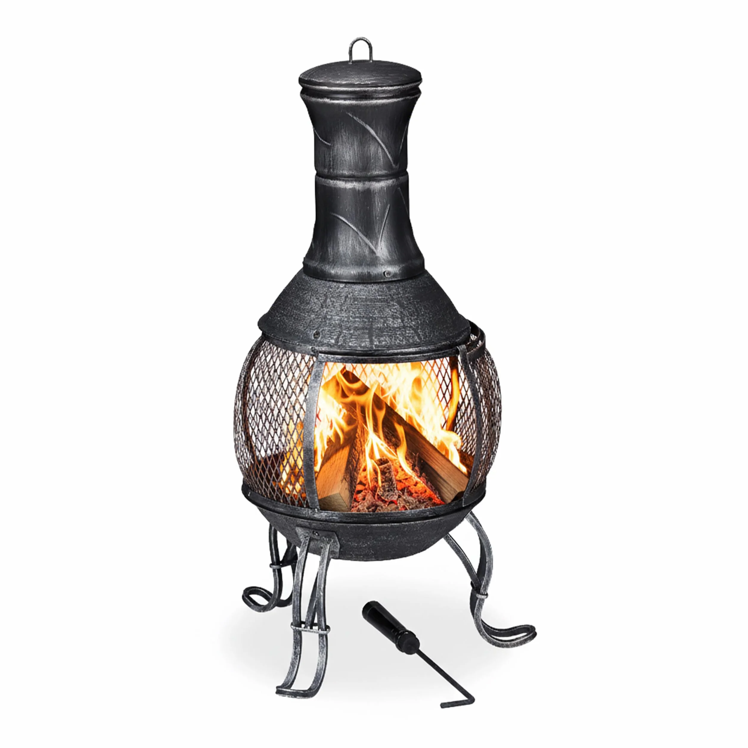 Relaxdays Forno Azteco Attizzatoio Graticola per Legna Griglia Parascintille Giardino Alto 89 cm Grigio