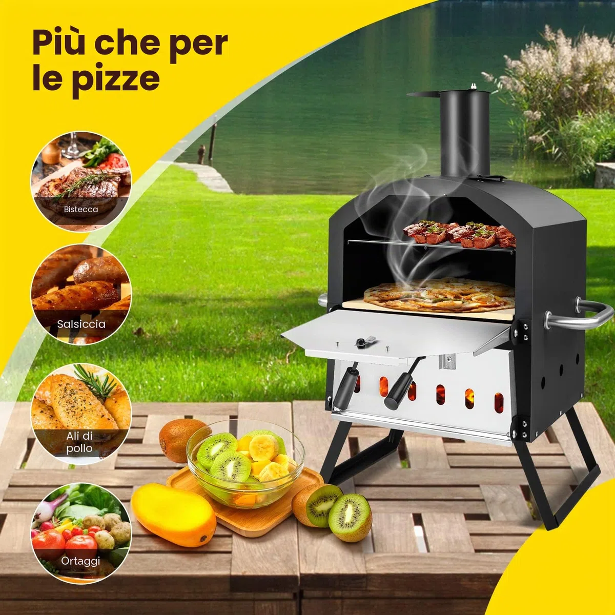 FANTASK Forno per pizza a 2 strati con pietra, griglia, pala e copertura impermeabile