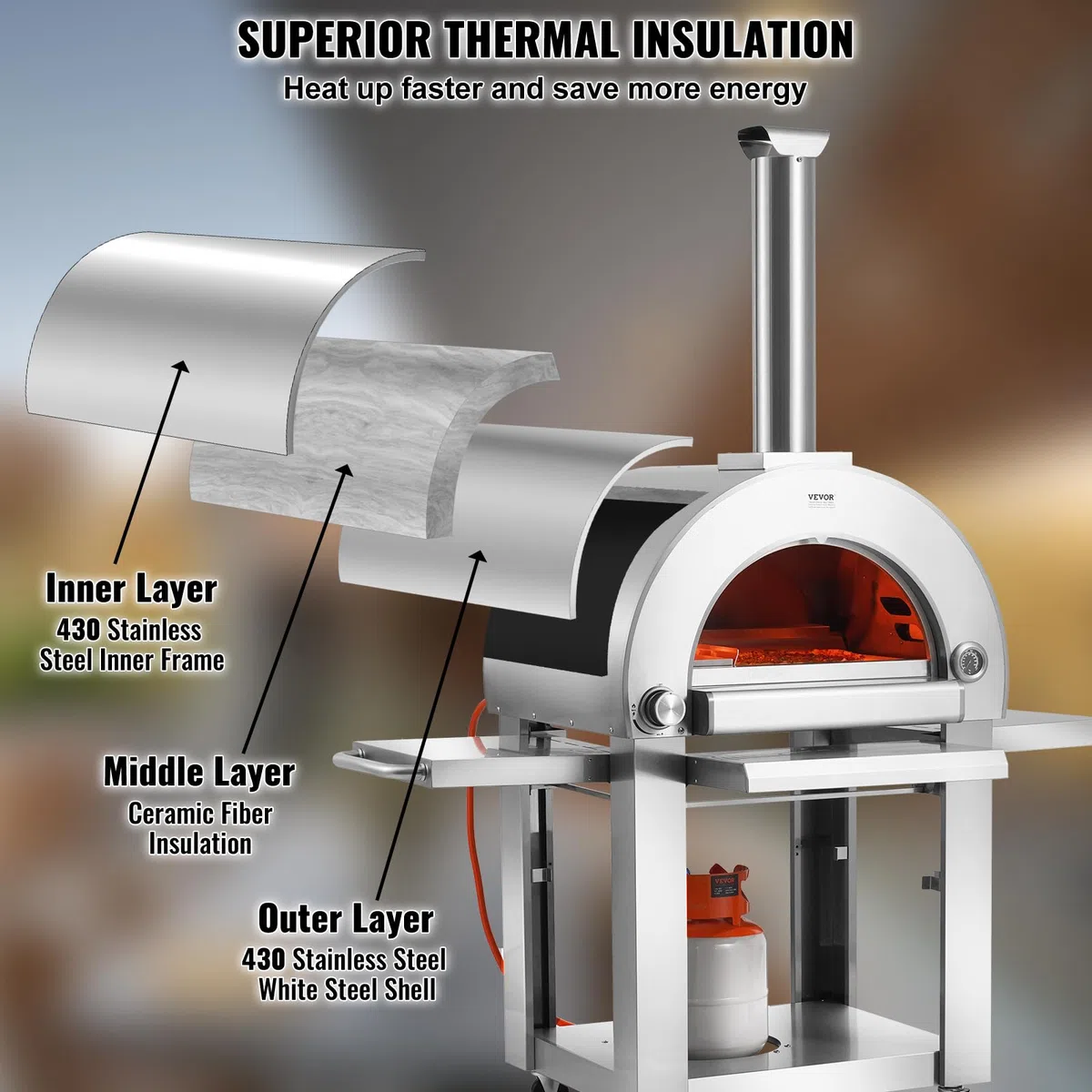 VEVOR Forno per pizza a doppio combustibile 22" portatile esterno pellet gas con pietra cordierite