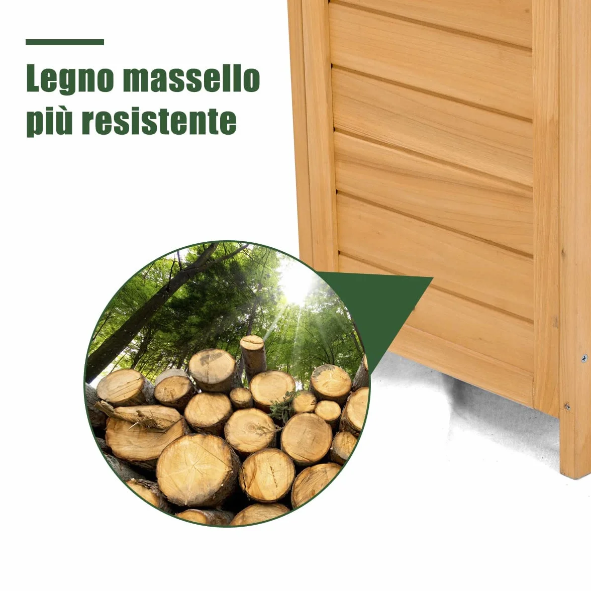 RELAX4LIFE Armadio da Esterno in Legno Massello con Tetto in Lamiera Zincata – Impermeabile e Antiruggine – 4 Ripiani Regolabili + Scomparto Alto per Attrezzi (80x45x177cm)