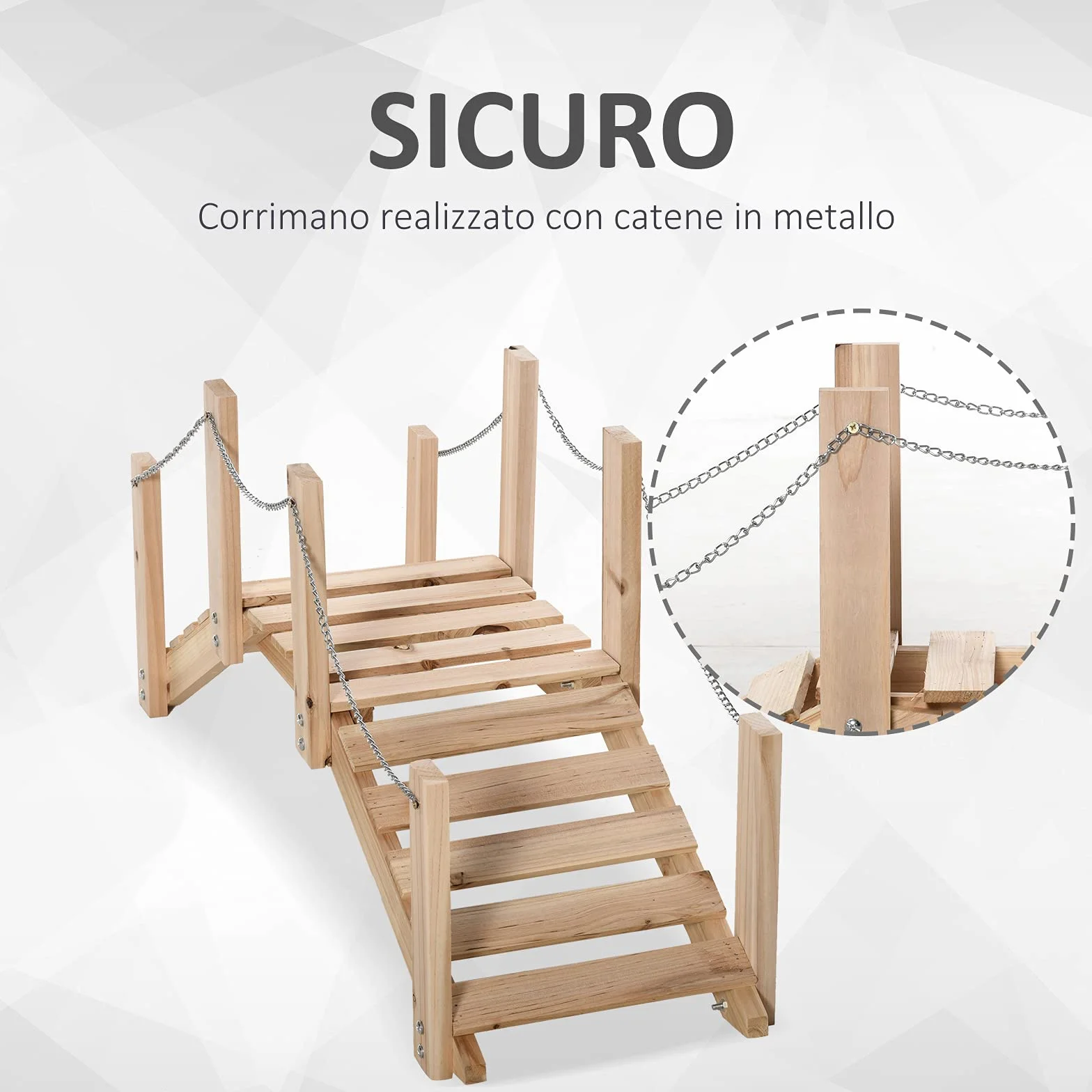 Outsunny Ponte Ponticello da Giardino in Legno per Laghetto con Passerella ad Arco, Impermeabile per Esterni, 100x32x48cm