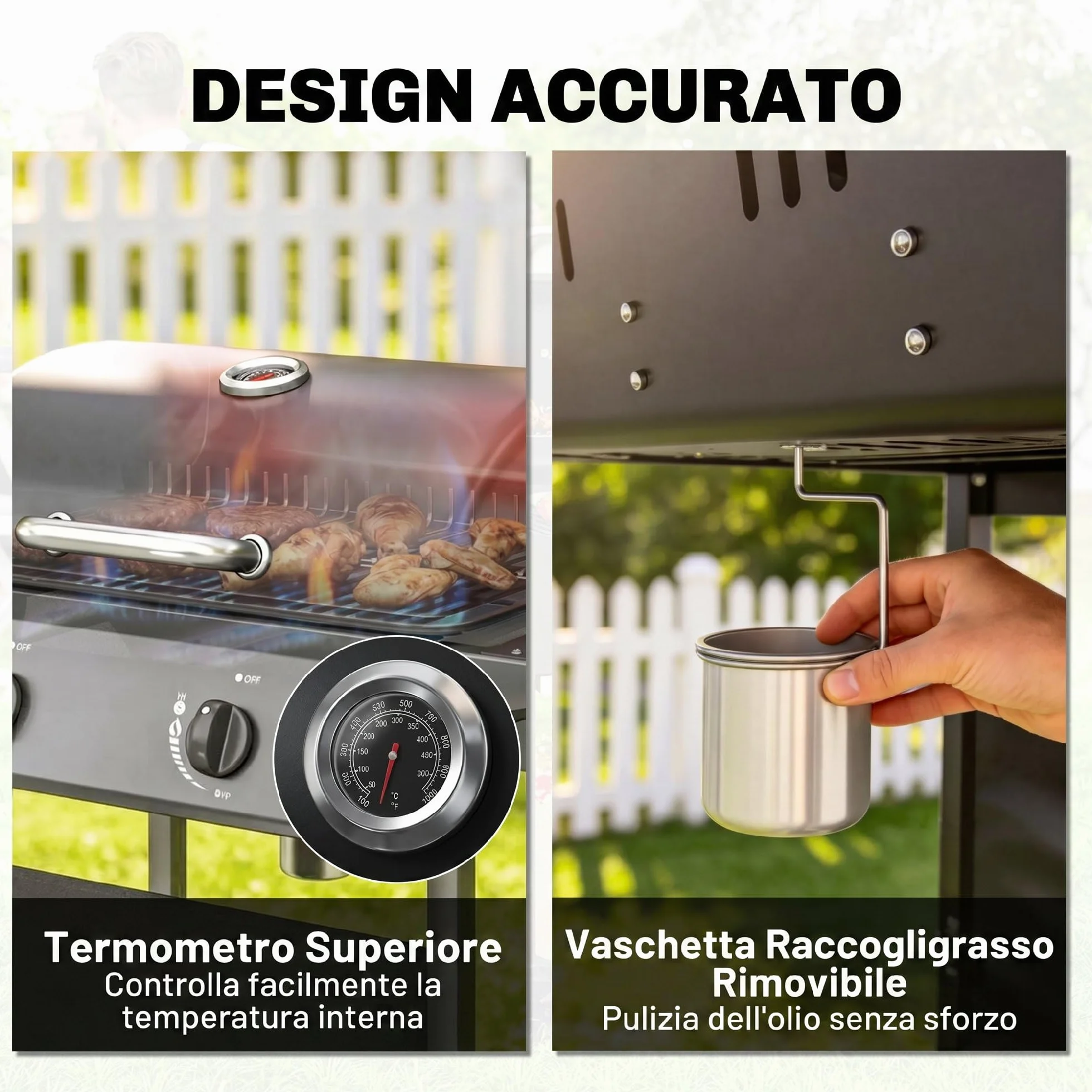 Outsunny Barbecue a Gas 2 Bruciatori 5KW BBQ Portatile Griglia Acciaio Inox con Ruote Giardino