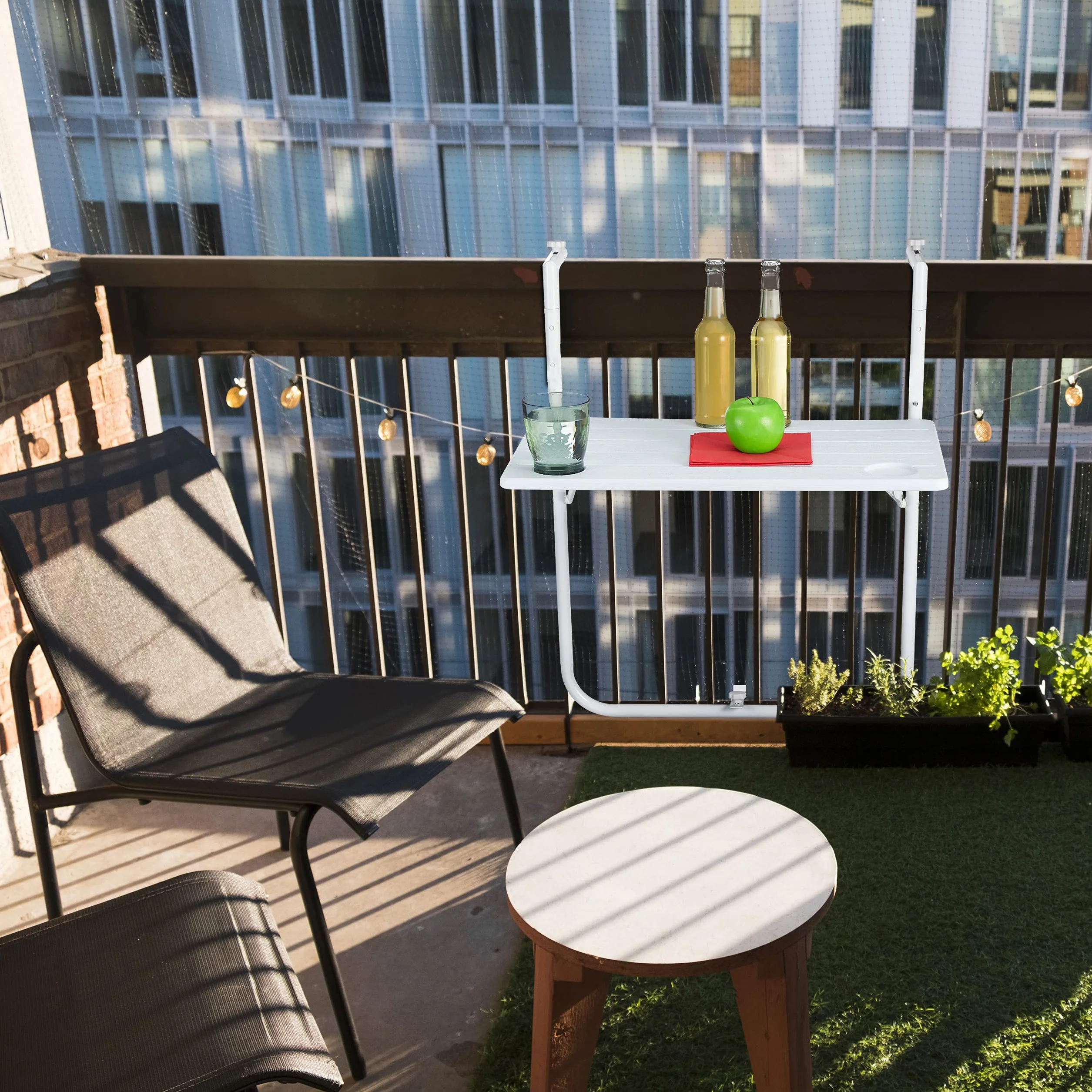Relaxdays Tavolino Pieghevole per Balcone Regolabile 3 Altezze 59,5x35,5 cm Bianco