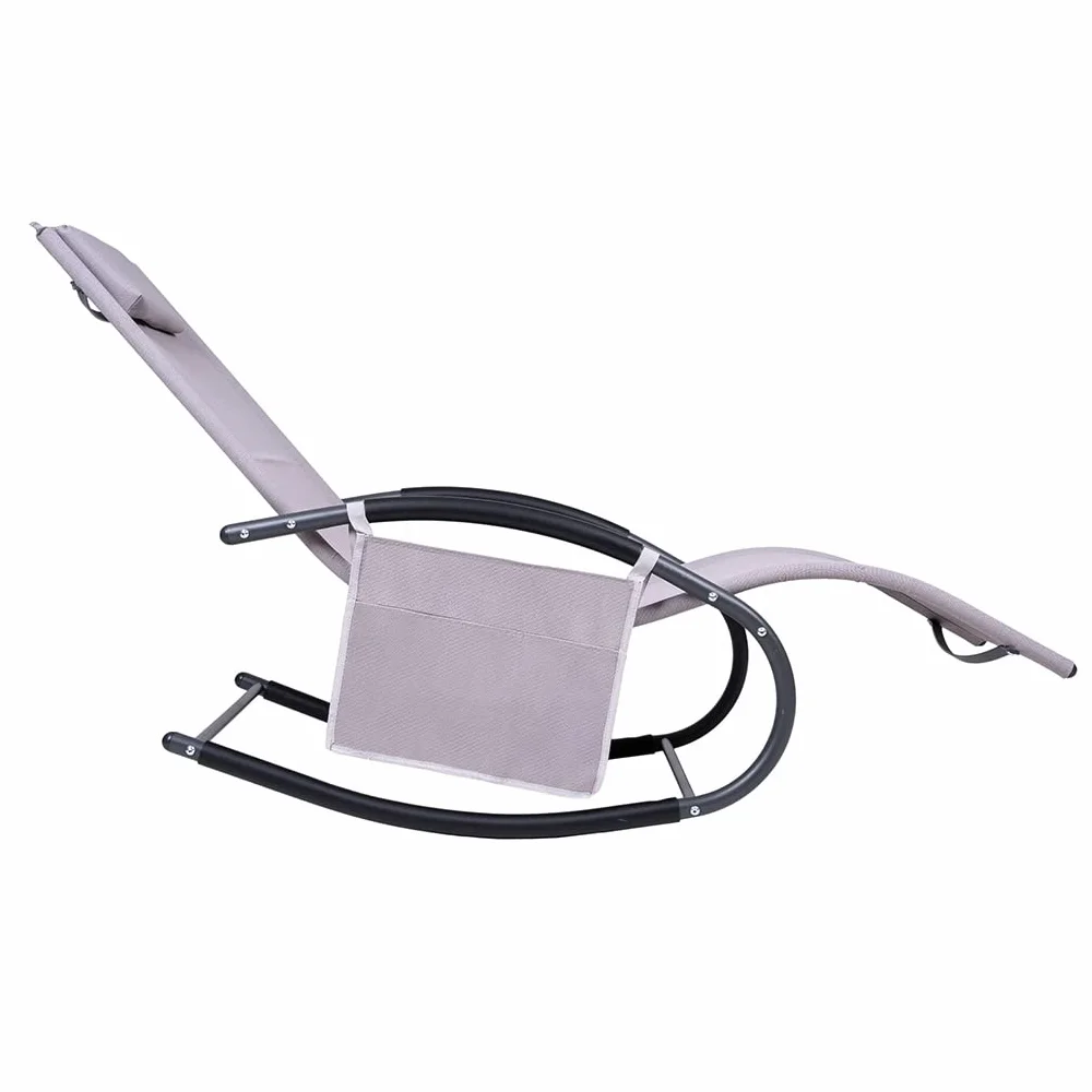Hortan Lettino Sdraio Prendisole Con Struttura A Dondolo, Seduta Ergonomica In Tessuto Textilene, Cuscino Poggiatesta, Telaio In Acciaio E Sacca Portaoggetti