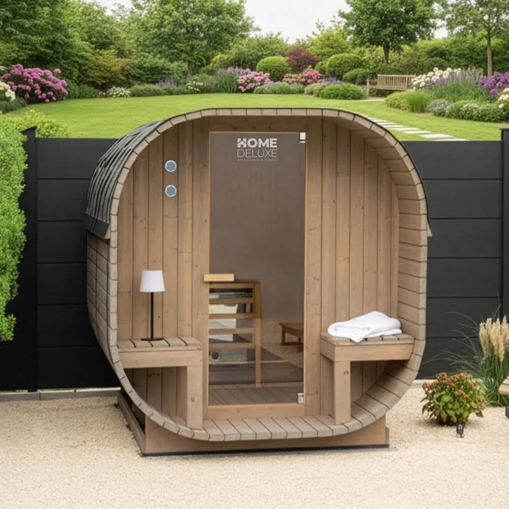 Sauna a cubo per esterni Home Deluxe L 220x185x194 cm legno abete rosso stufa 4 persone