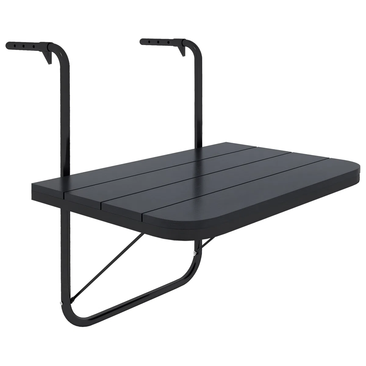 Outsunny Tavolino da Balcone Pieghevole Regolabile, Alluminio Composito Plastico Effetto Legno, Nero