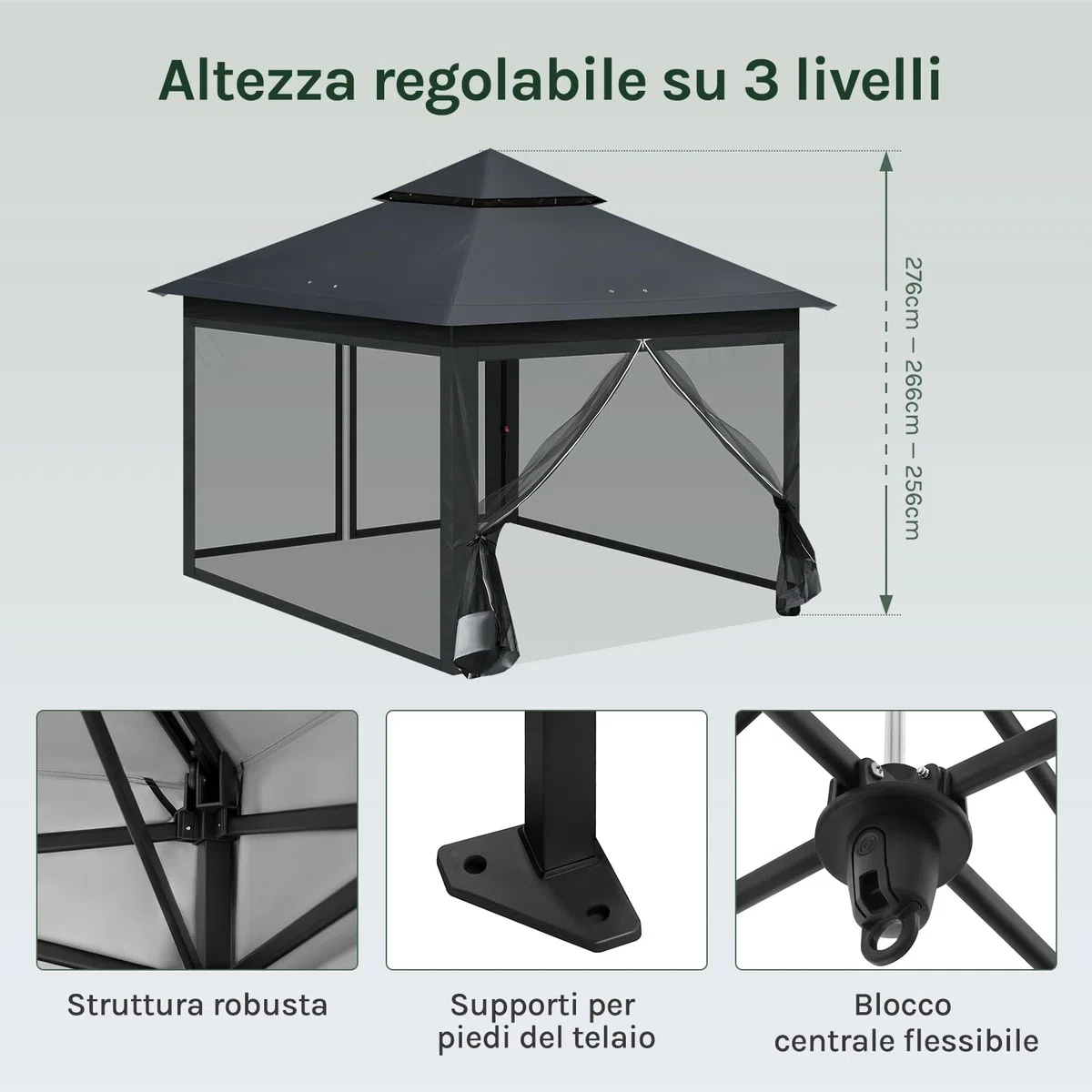 WOLTU Gazebo da Giardino 3x3 Pieghevole Impermeabile con Zanzariera Doppio Tetto Antracite
