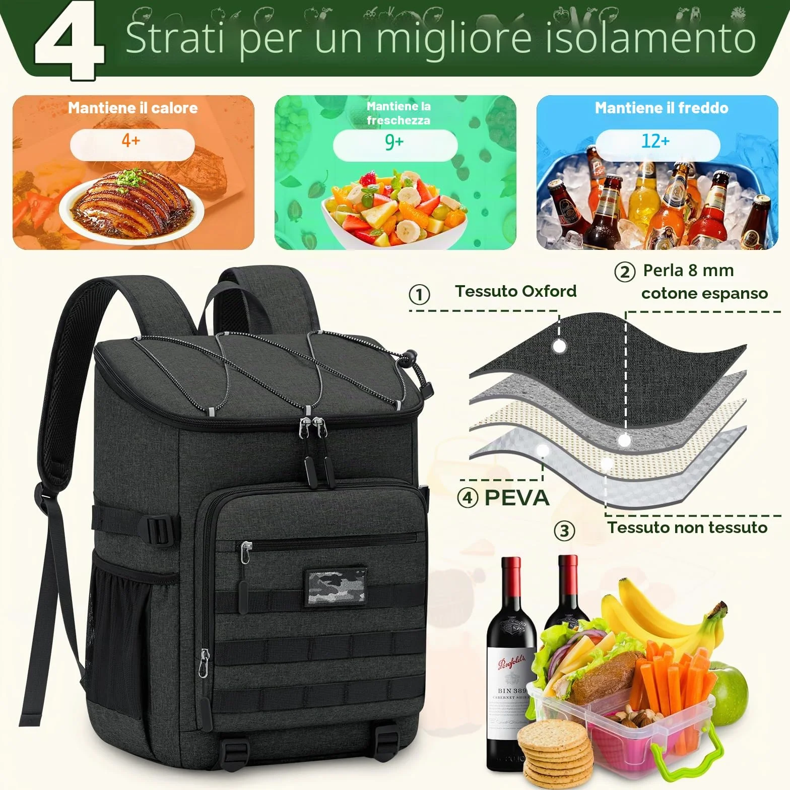NEWHEY Zaino Termico Isolante 30L Impermeabile Borsa Frigo Grande Capacità per Lavoro Campeggio Spiaggia