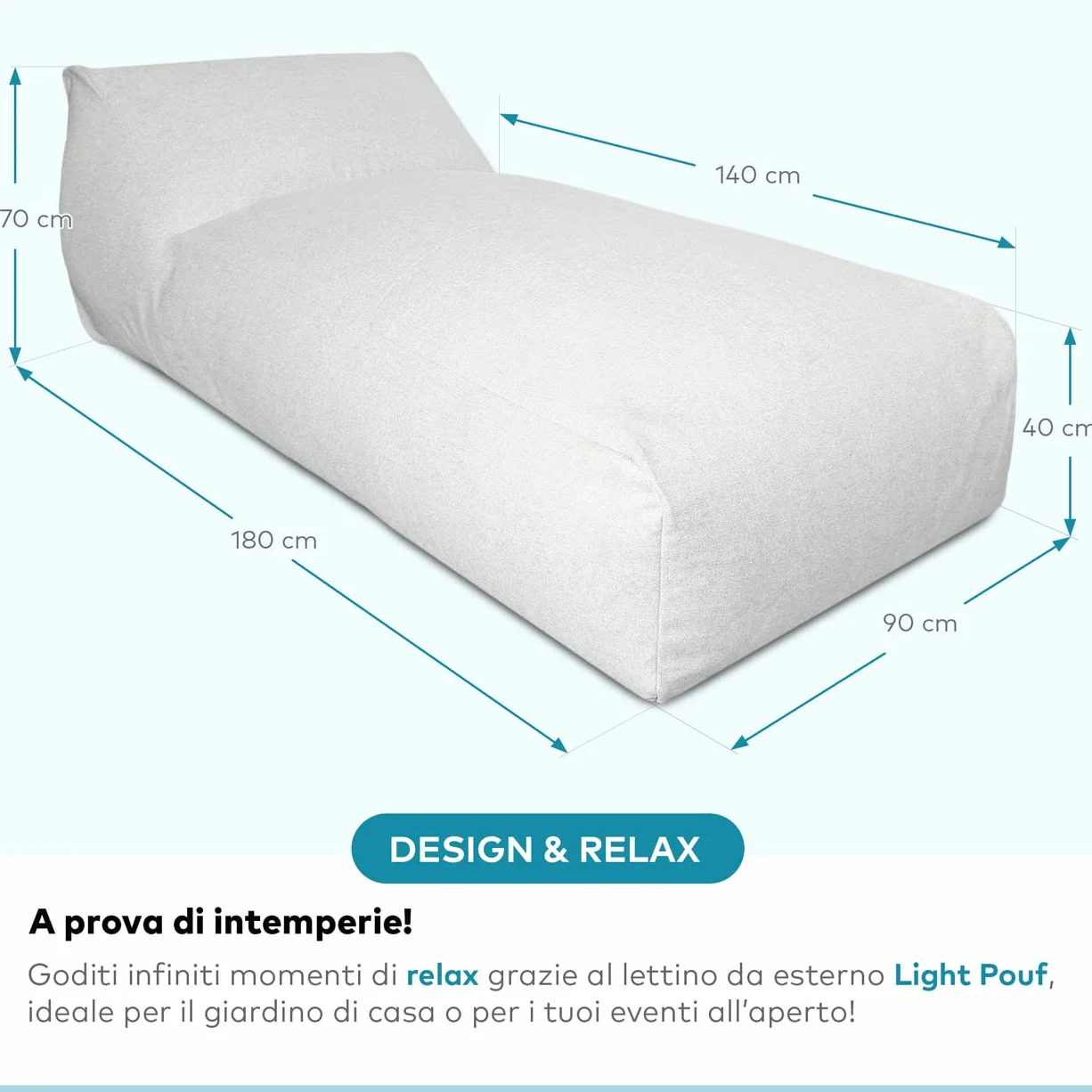 EVERGREENWEB Chaise longue da giardino sfoderabile impermeabile Pouf Poltrona Sacco Lettino prendisole Design Ergonomico Tortora