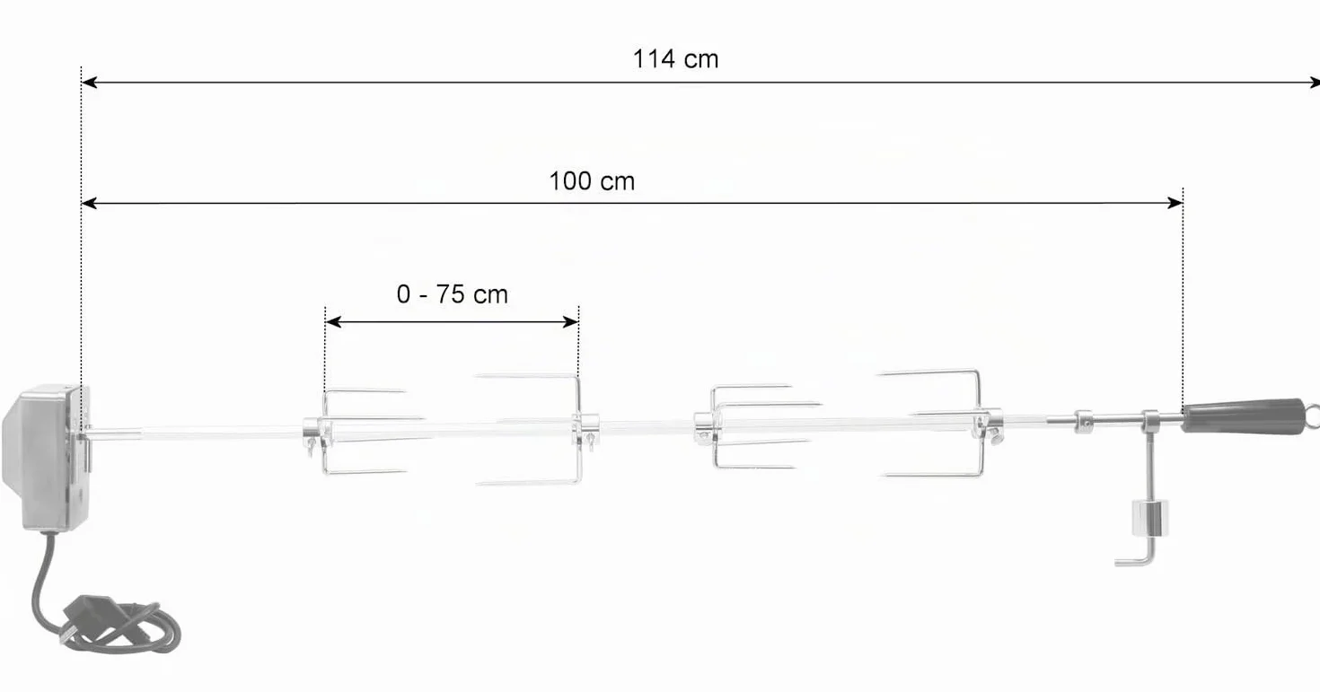 BBQ-TORO Set di spiedi per Barbecue 100 cm incl. 4X Aghi di Carne e Motore in Acciaio Inox, 220V - 240V | Girarrosto con Motore Grill | Rosticceria | Spiedo Elettrico Universale per maialini