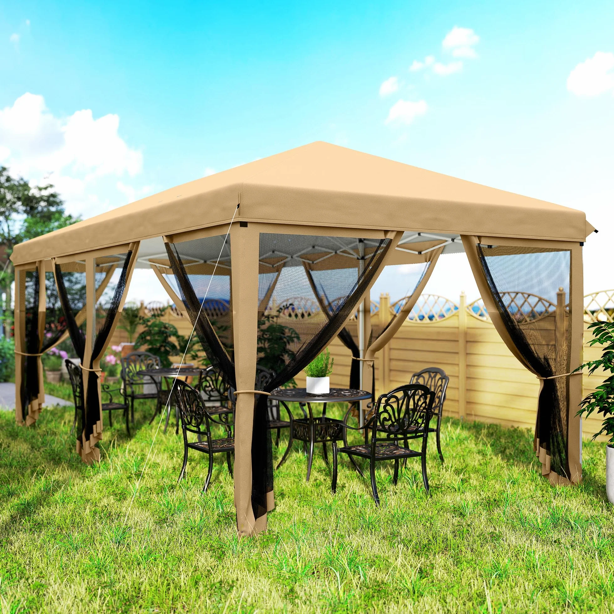 Outsunny Gazebo Pieghevole 6x3 Pop Up con Zanzariere, Acciaio, Tessuto Oxford, Beige