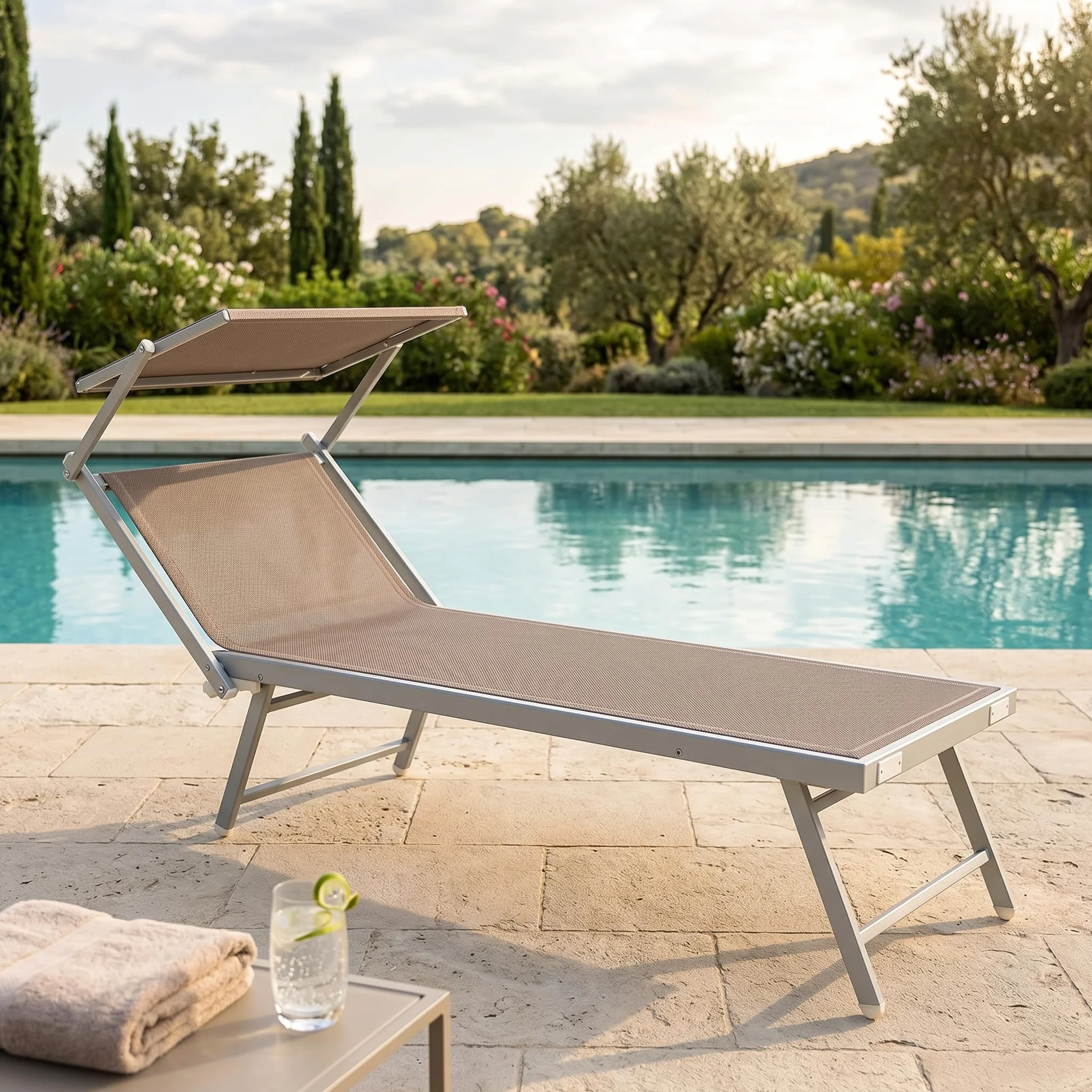 Coppia Di Lettini Prendisole Pieghevole In Alluminio 182 x 60 x 38 cm