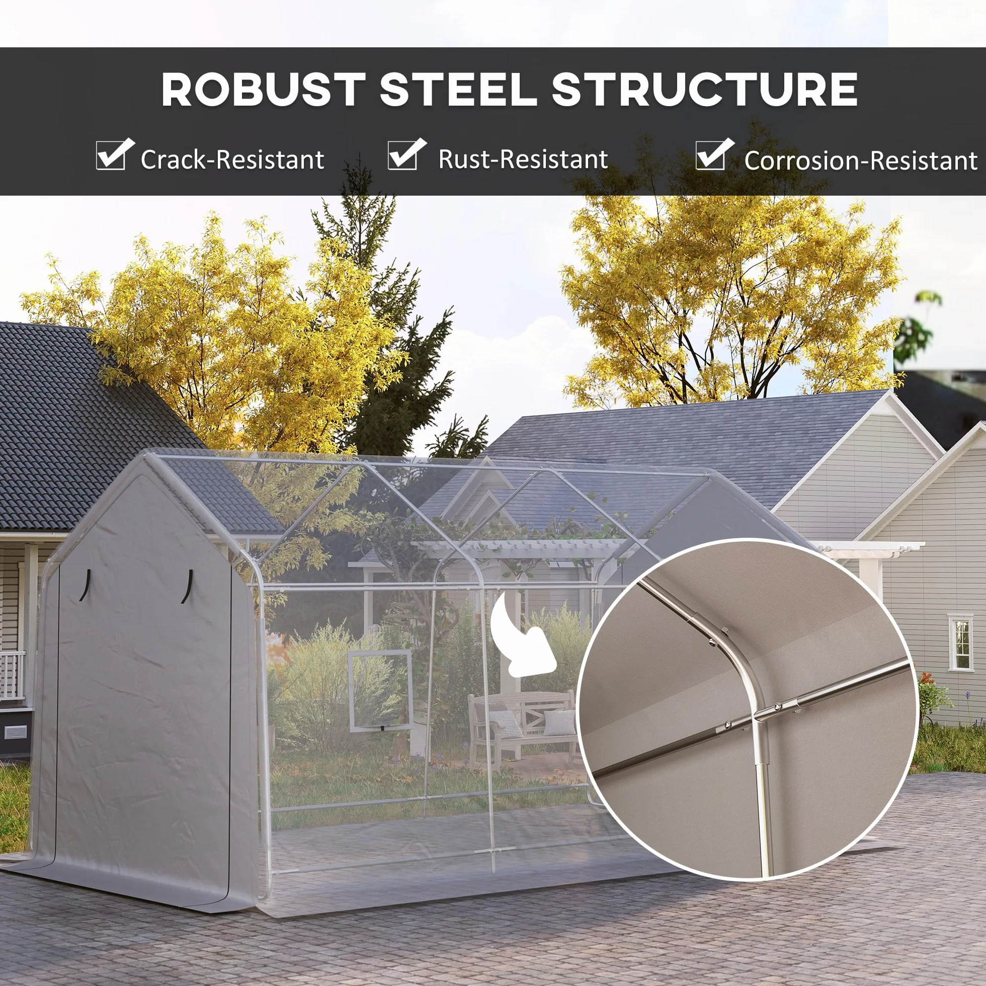 Outsunny Carport tenda da garage 3 x 5,2 m, tettoia per auto all'aperto, tenda di stoccaggio con porta avvolgibile rimovibile, tettoia per auto, camion, barca, grigio