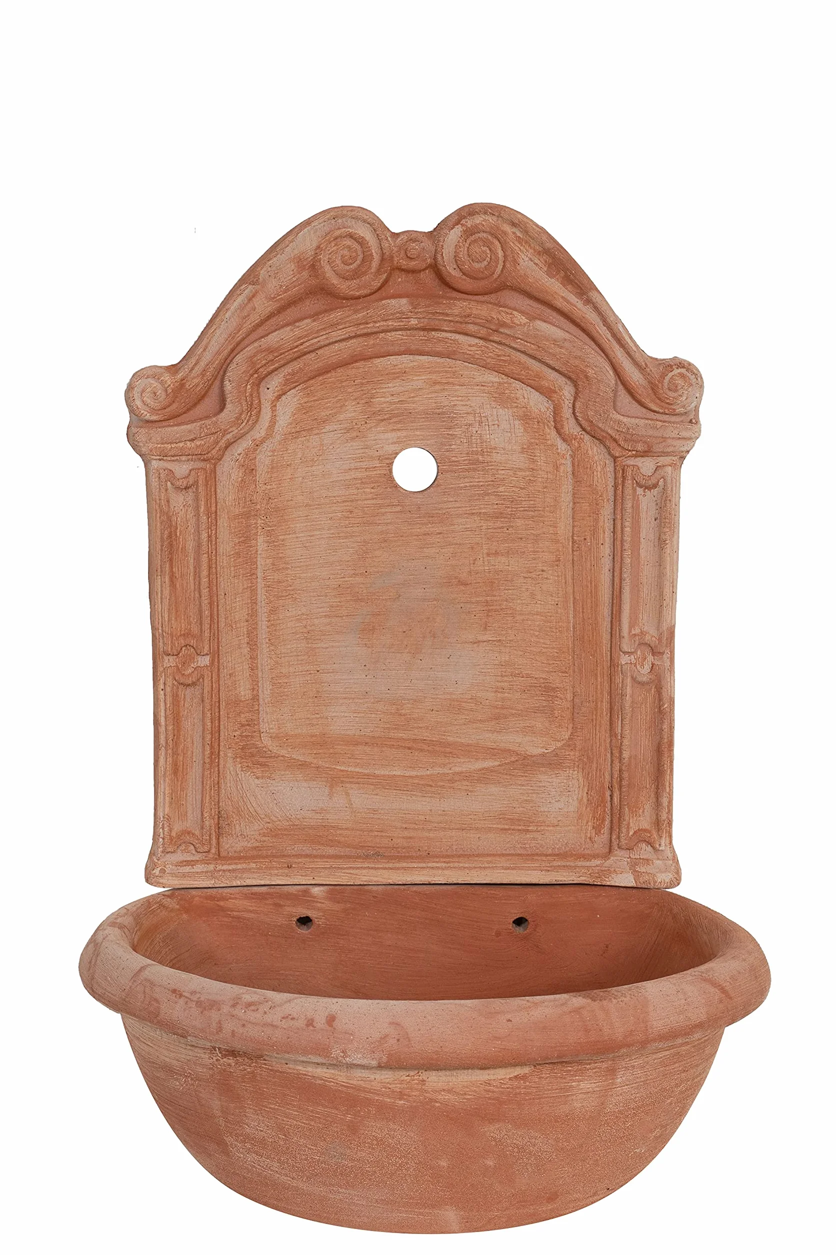 Biscottini Fontana da Giardino Esterno 45x36x64 cm - Fontana da Parete in Terracotta Fatta a Mano - Fontanella da Giardino - Fontane da Muro - Lavabo Decorativo in Terracotta con Vasca e Schienale