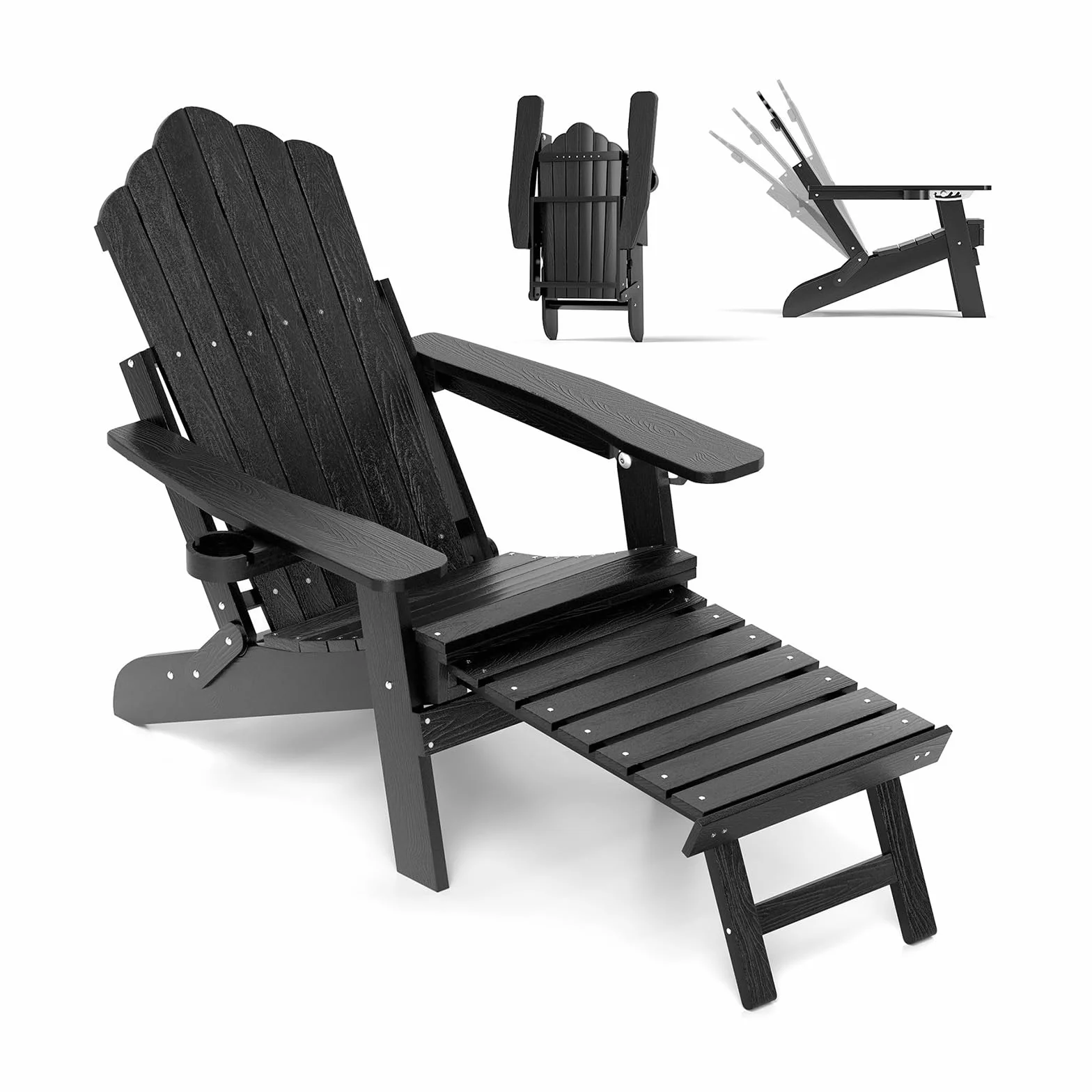 RELAX4LIFE Sedia Adirondack Esterno Pieghevole Schienale Regolabile Poggiapiedi Retrattile Portabicchiere