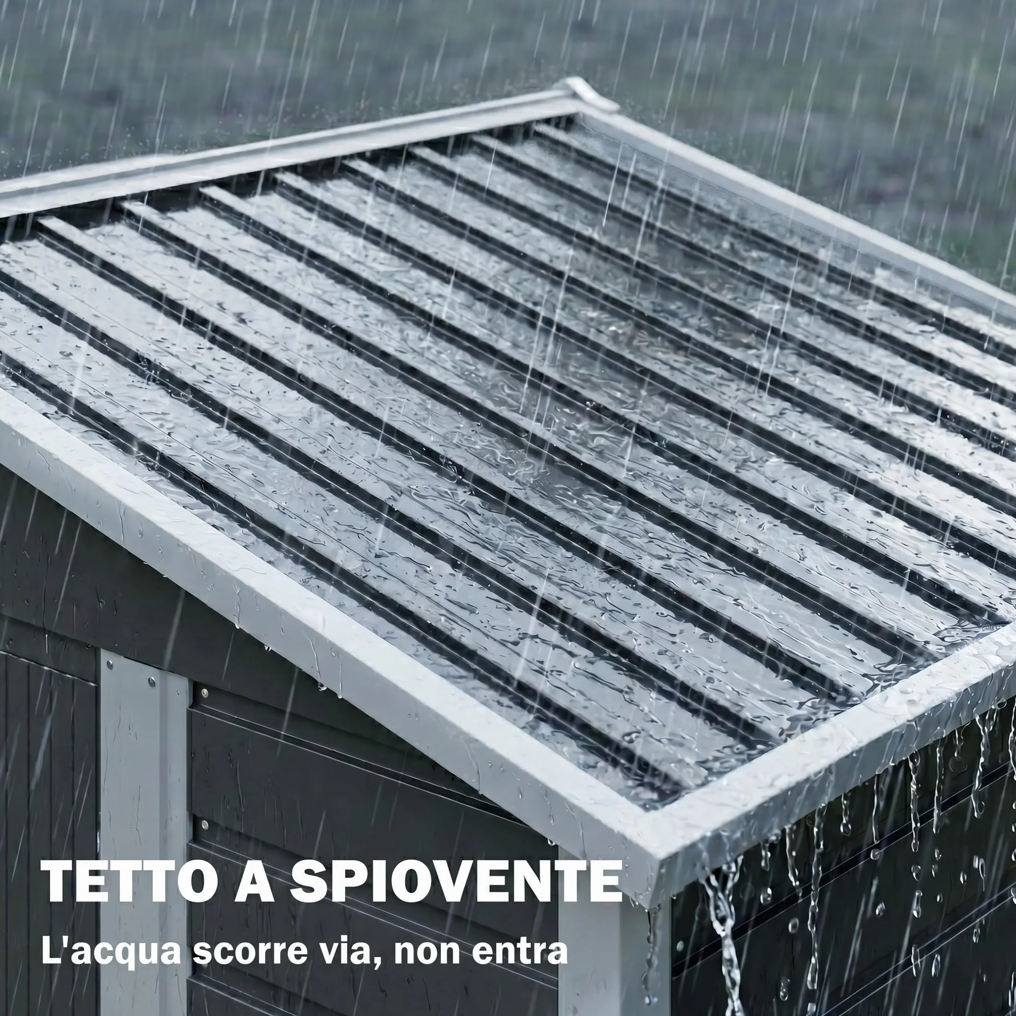 Outsunny Casetta da Giardino 2.36 m² Lamiera d'Acciaio 4 Prese d'Aria 2 Porte Scorrevoli Capanno Porta Attrezzi Tetto Inclinato 213x120x194 cm Grigio Scuro