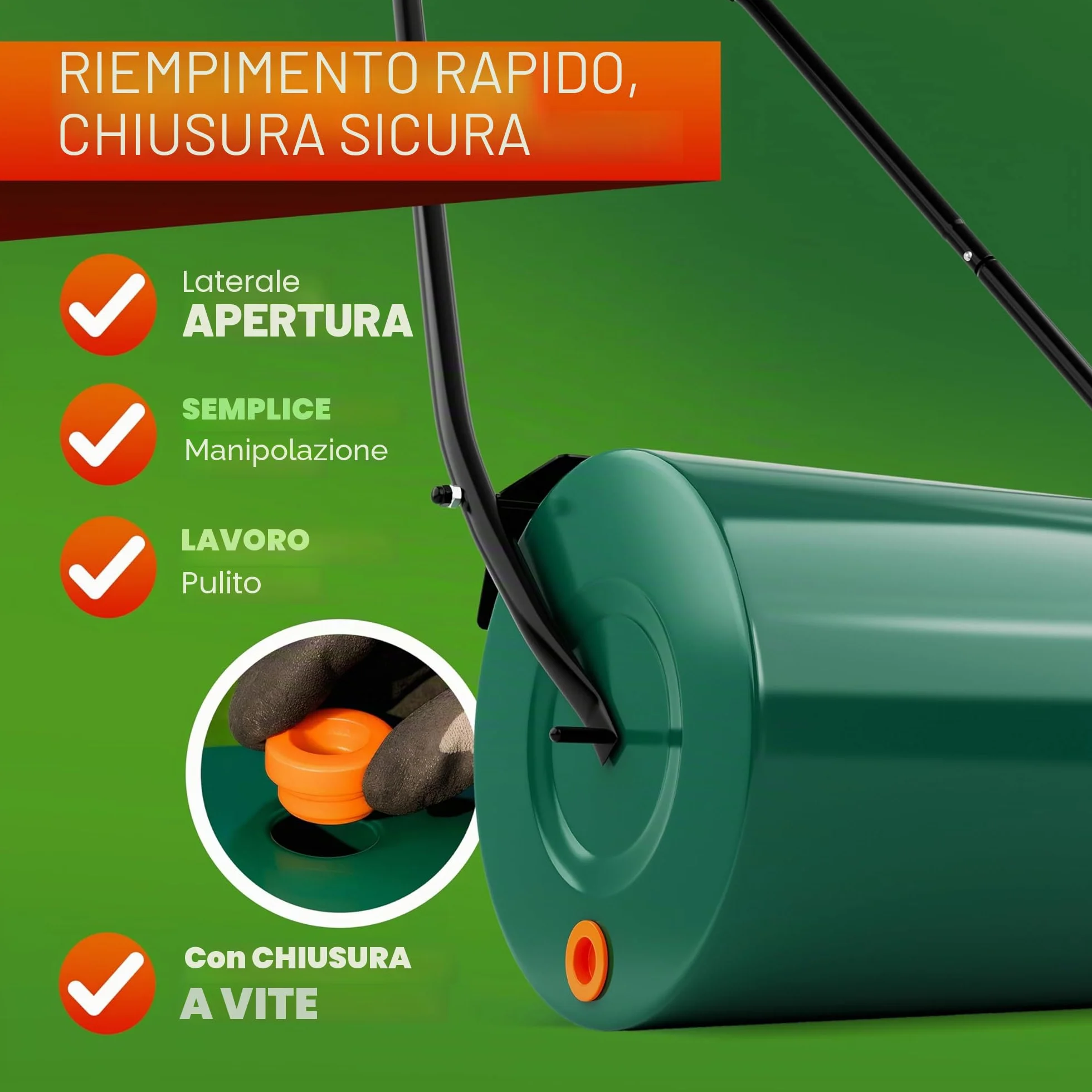 Gardebruk Rullo da Giardino 60 cm Ø32 Capacità 50 L Apertura Laterale Livellare Prato