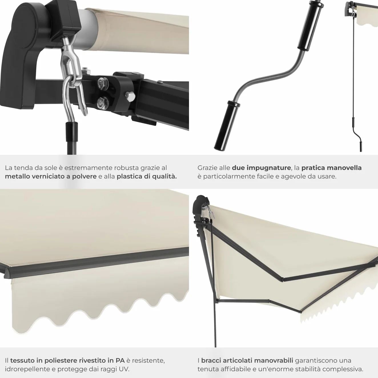 Tectake Tenda da Sole Esterno Bracci Estensibili Avvolgibile Impermeabile Protezione UV 300x250 cm Beige