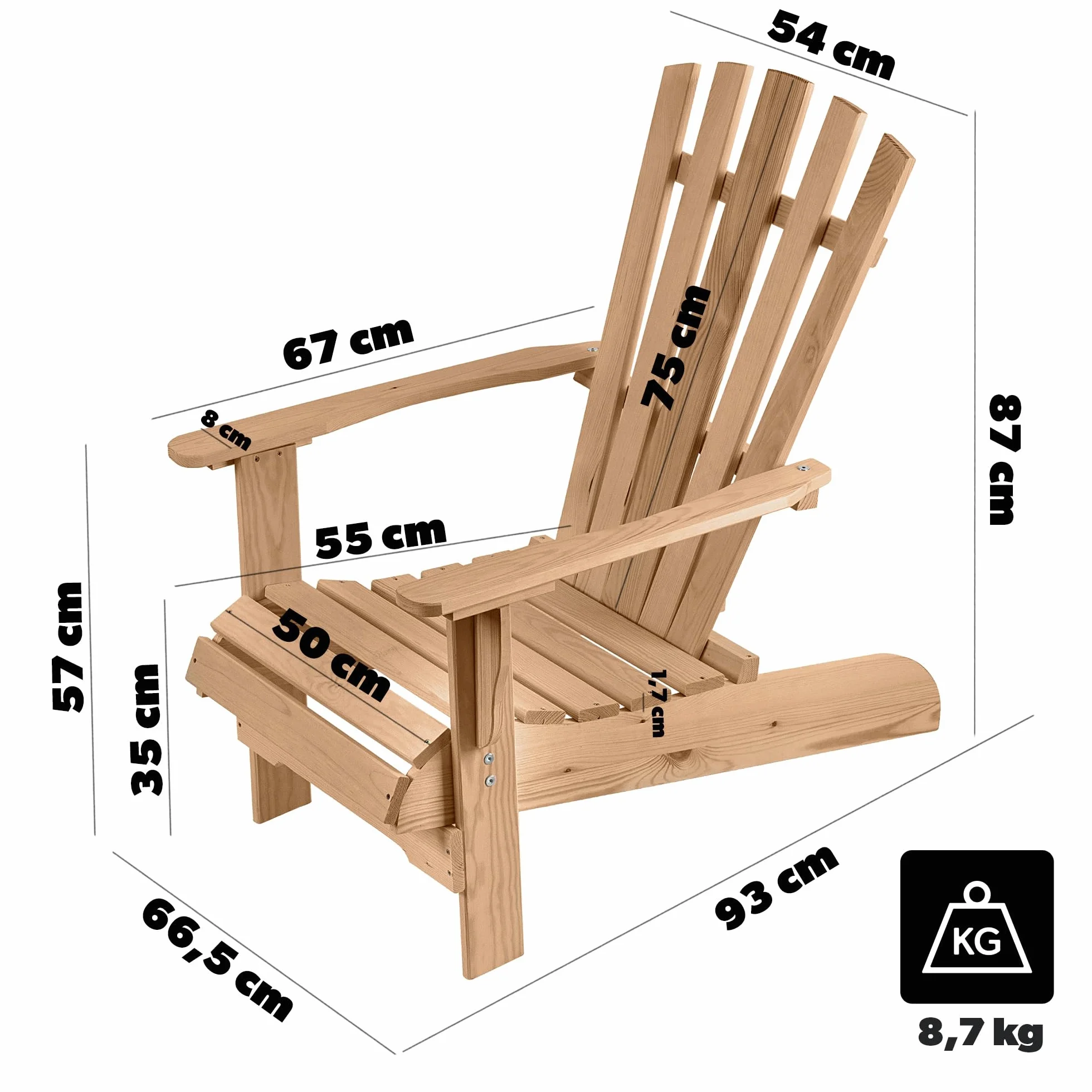 KADAX Adirondack - Sedia da giardino in legno, con schienale alto e braccioli, sedia relax, per esterni, in legno (scuro)