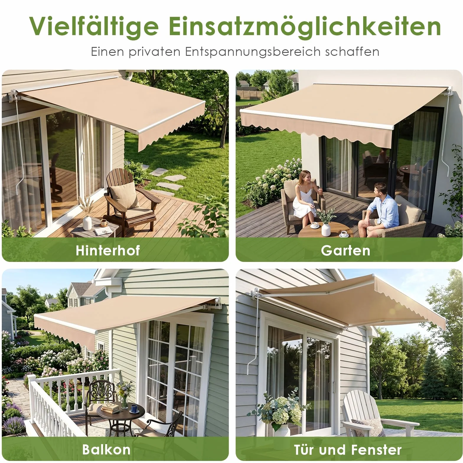 LIFERUN Tenda a bracci snodati 300x250 cm UPF 50+ impermeabile manovella supporto parete Regolazione angolare 52-75° Cachi