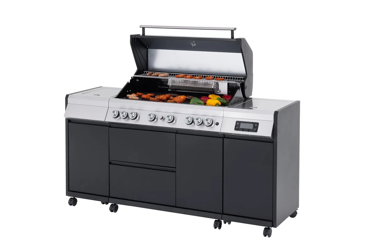 Tarrington House Barbecue a Gas 6+1+1 Bruciatori Acciaio Inox 72 kW Coperchio con Termostato Termometro Digitale