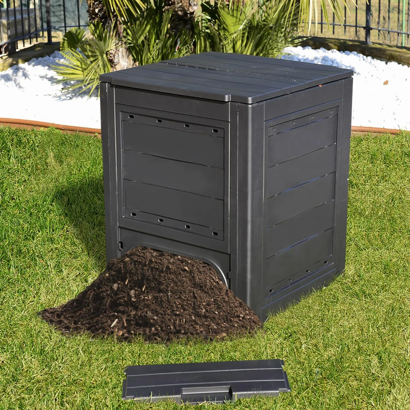 TOOMAX Composter da giardino Ambition antracite 260L 60x60x73h cm contenitore compostaggio plastica riciclata resistente UV coperchio sportello aerazione