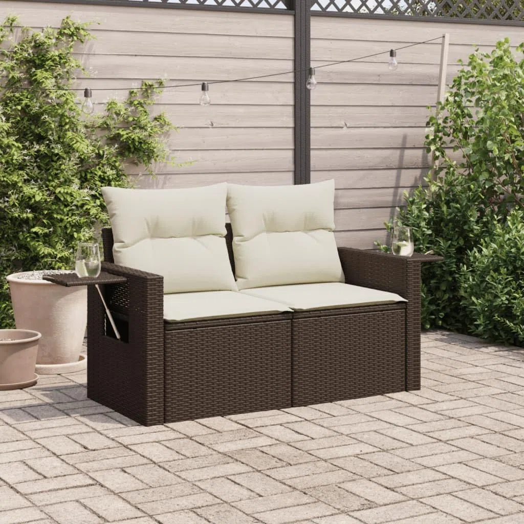 Divano da Esterno a 2 Posti Divano da Giardino 2 Posti Salotto da Giardino con Contenitore Divanetto da Esterno con Cuscini in Polyrattan-Marrone-2 Posti-2