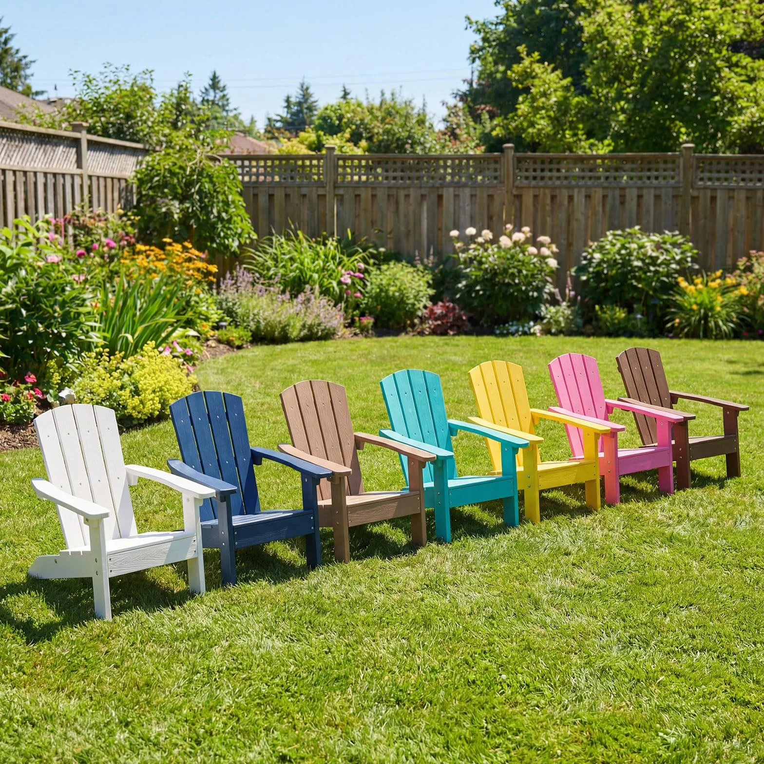 COSTWAY Sedia Adirondack per Bambini, Poltrona da Giardino in Plastica Resistente alle Intemperie con Schienale a Doghe Inclinato, Sedia Adirondack per Patio e Balcone, Portata 75 kg (Marrone)